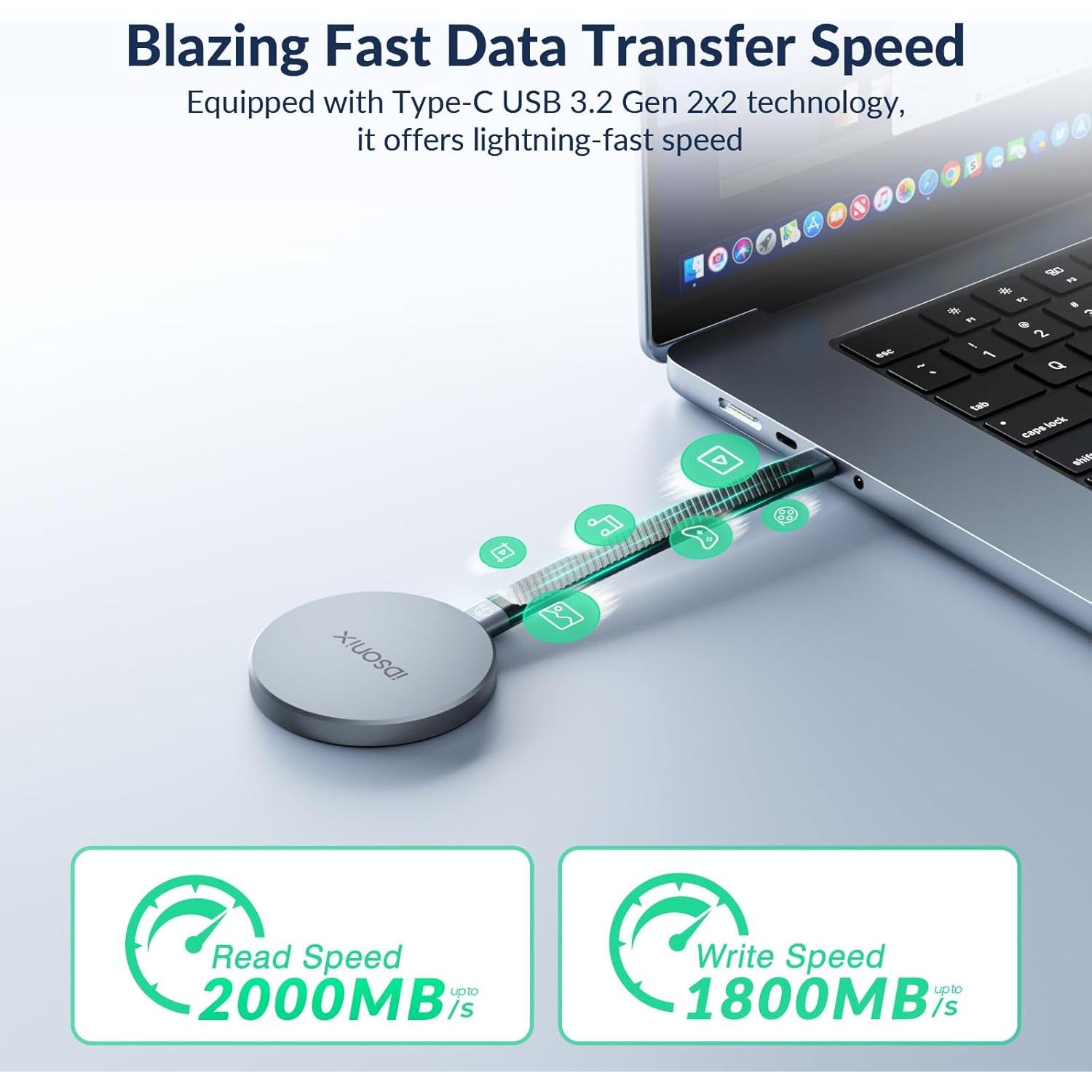 SSD Externo iDsonix 2TB Portátil USB-C 2000MB/s iQ20