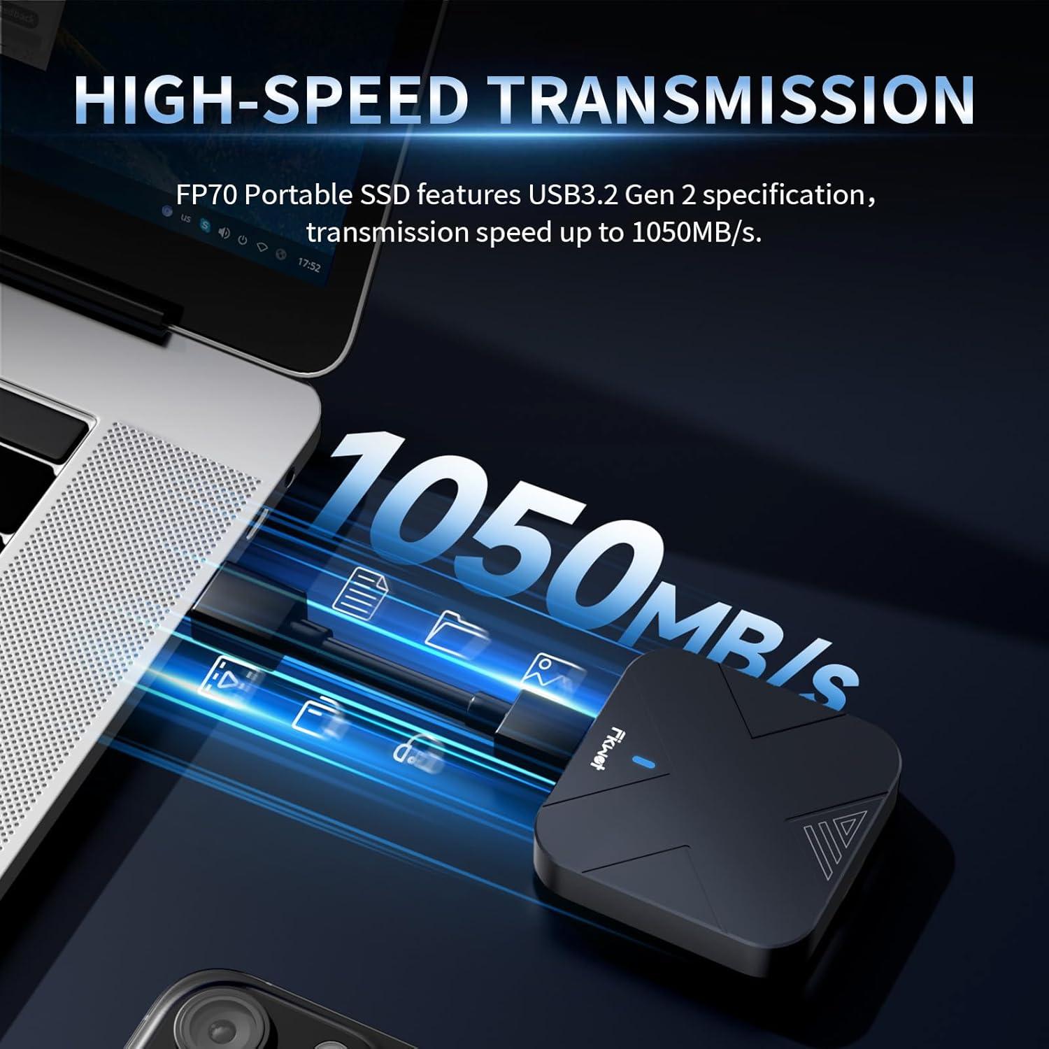 SSD Externo Fikwot FP70 500GB USB 3.2 1050MB/s Gris