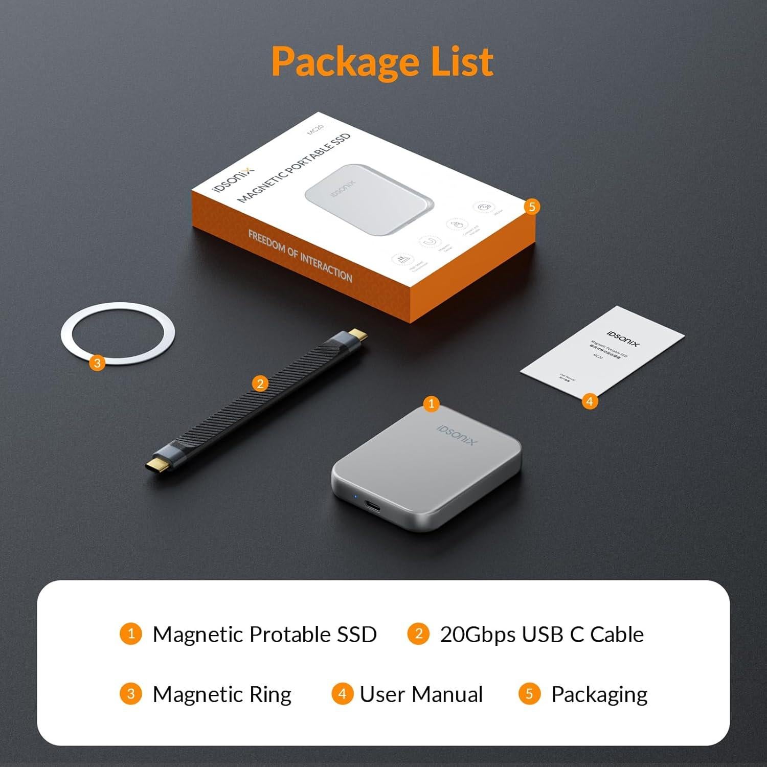 SSD Externo iDsonix 1TB Magnético USB-C 3.2, 2000MB/s