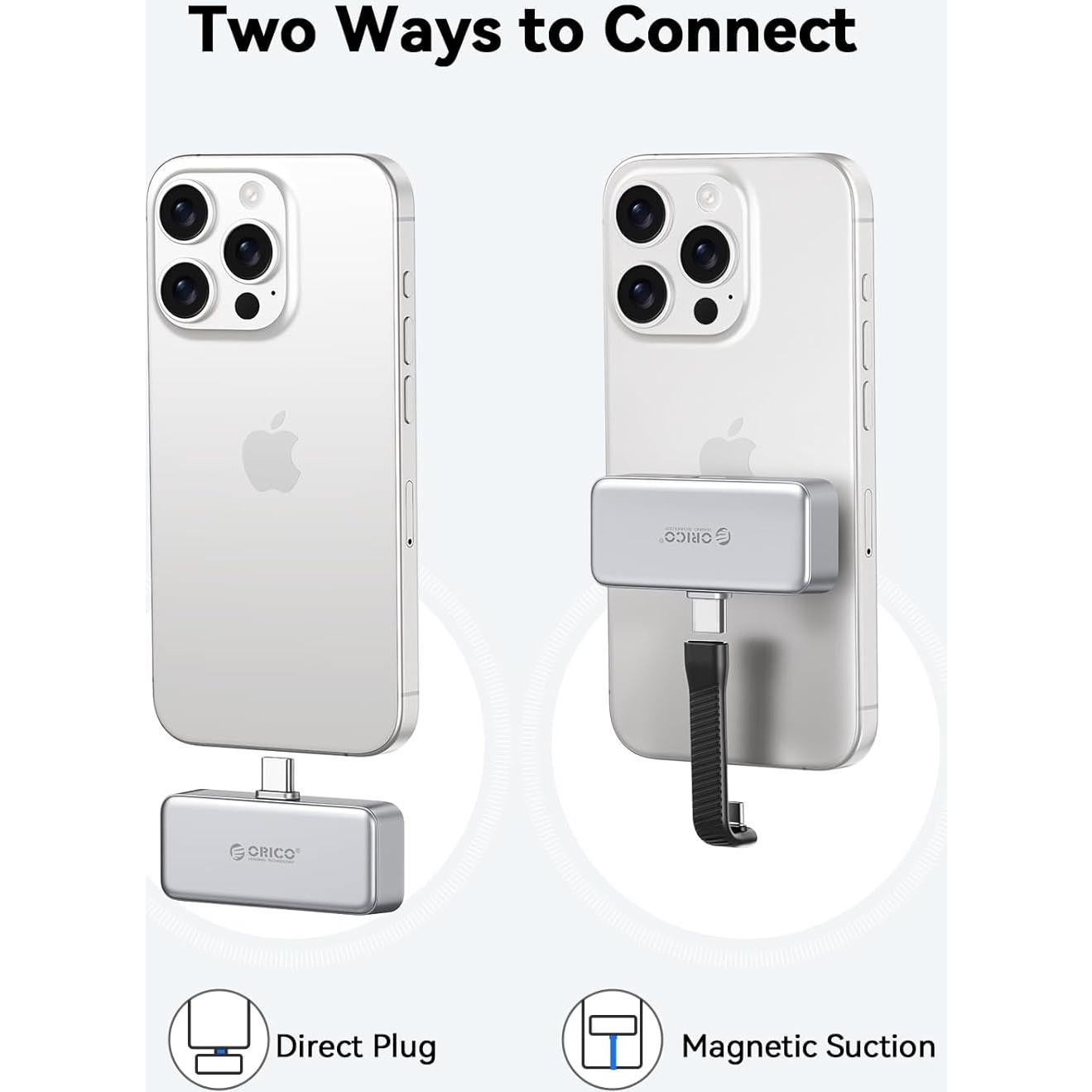 ORICO FlashPod 1TB Portable SSD Up to 2000MB/s, Direct Plug Design, High-Speed External SSD with USB 3.2 Gen2x2 20Gbps Interface, Reliable Storage for iPhone 16 Series, Tablets, Laptops - S20