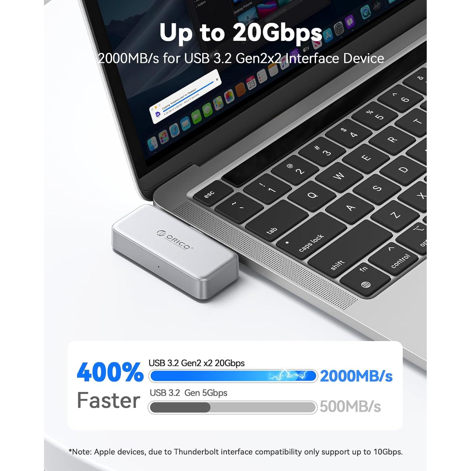 ORICO FlashPod 1TB Portable SSD Up to 2000MB/s, Direct Plug Design, High-Speed External SSD with USB 3.2 Gen2x2 20Gbps Interface, Reliable Storage for iPhone 16 Series, Tablets, Laptops - S20