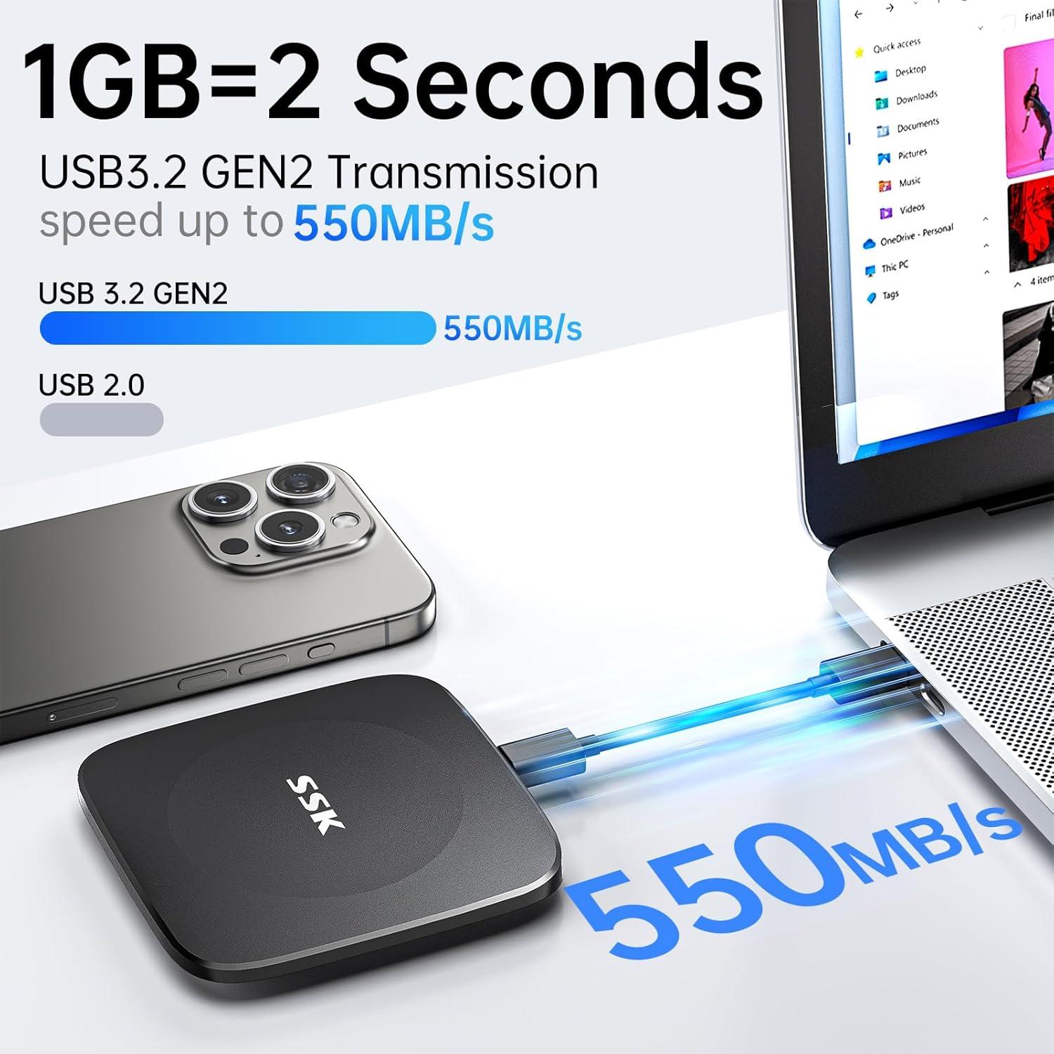 SSD Externo SSK 128GB USB 3.2 Gen 2 hasta 550MB/s