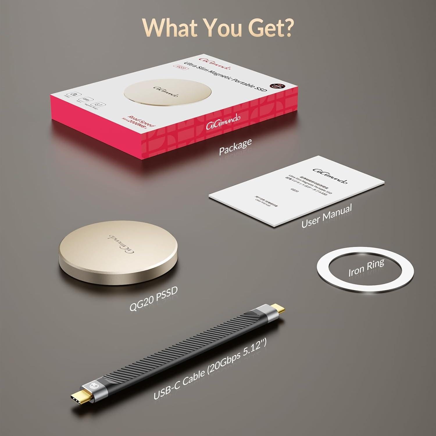 SSD Portátil Magnético GiGimundo GQ20 512GB USB-C 20Gbps