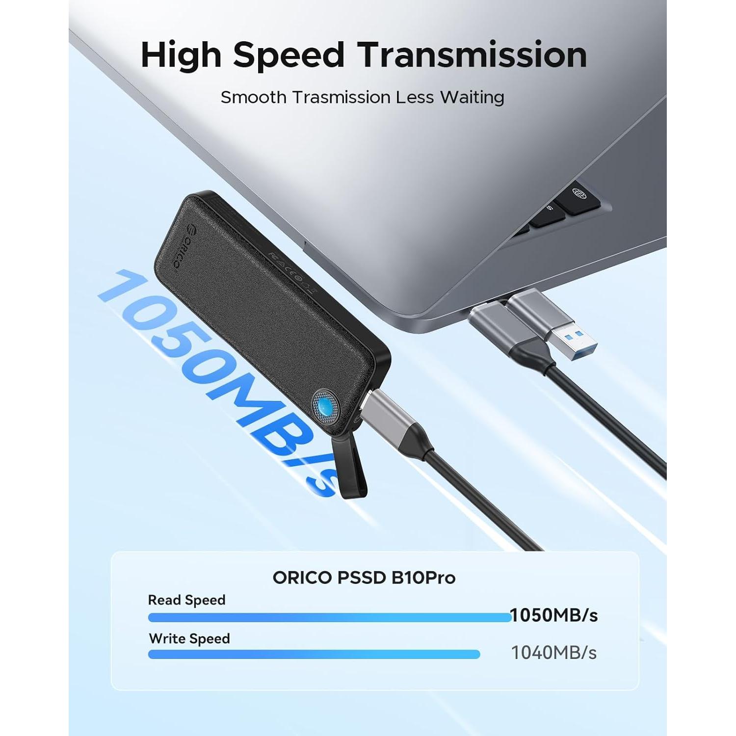 Portable SSD 512GB, Up to 1050MB/s External Solid State Drives, Ultra-Portable, 2-in-1 USB-C & USB-A Cable, Reliable Storage for Type C Smartphone, Tablet, PC, Mac - B10PRO