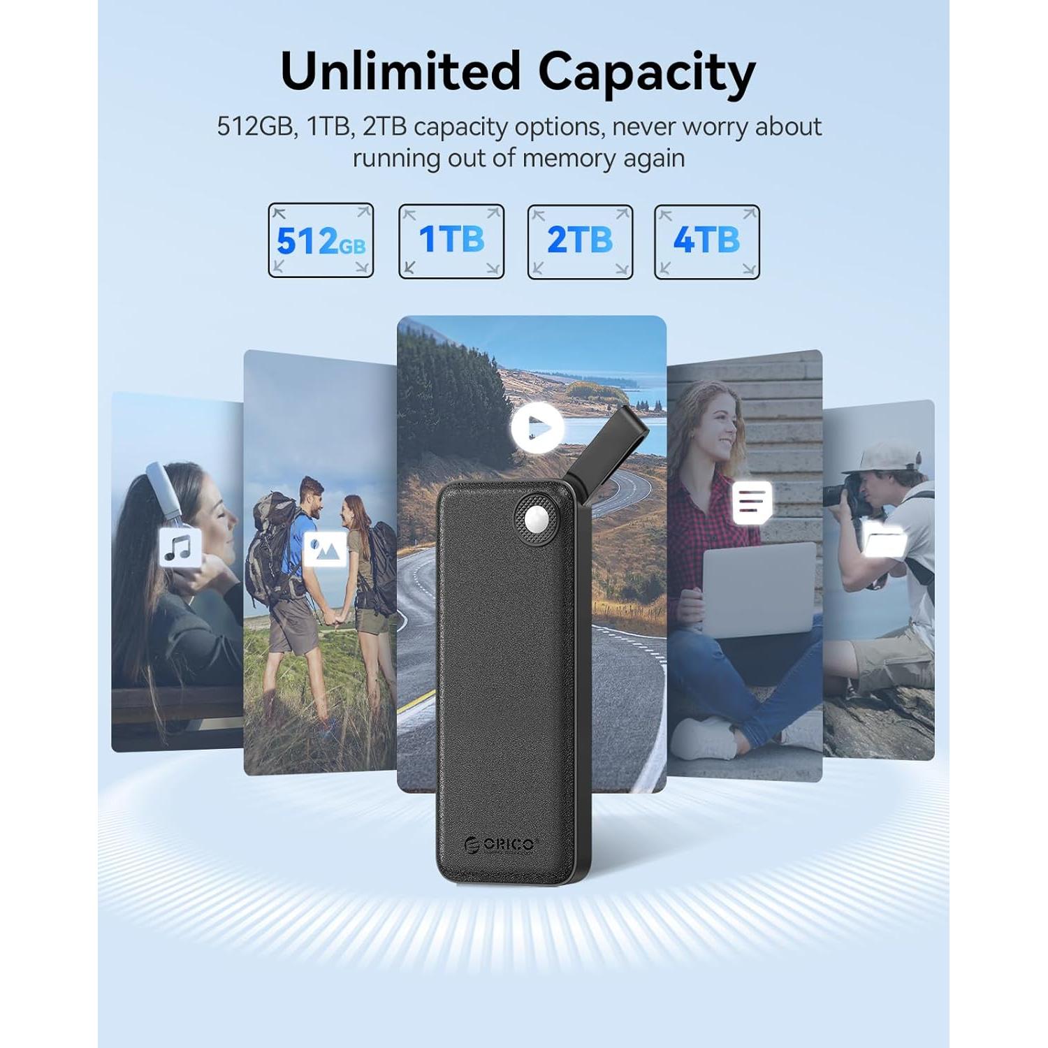 Portable SSD 512GB, Up to 1050MB/s External Solid State Drives, Ultra-Portable, 2-in-1 USB-C & USB-A Cable, Reliable Storage for Type C Smartphone, Tablet, PC, Mac - B10PRO