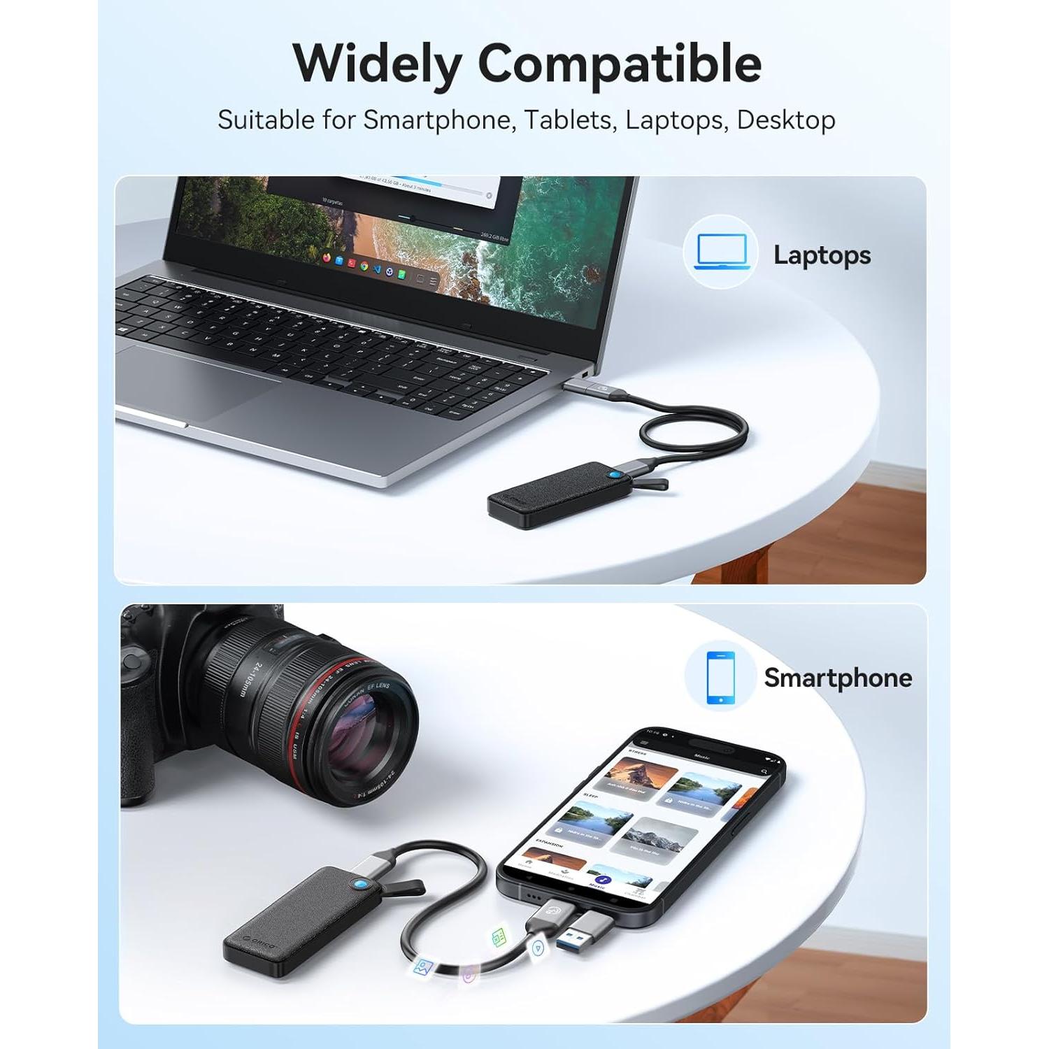 Portable SSD 512GB, Up to 1050MB/s External Solid State Drives, Ultra-Portable, 2-in-1 USB-C & USB-A Cable, Reliable Storage for Type C Smartphone, Tablet, PC, Mac - B10PRO