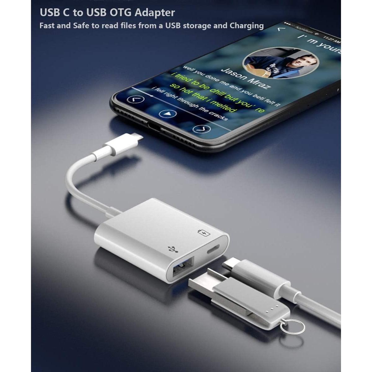 Adaptador USB C OTG 2 en 1 Aimuli 60W Carga y Datos Blanco