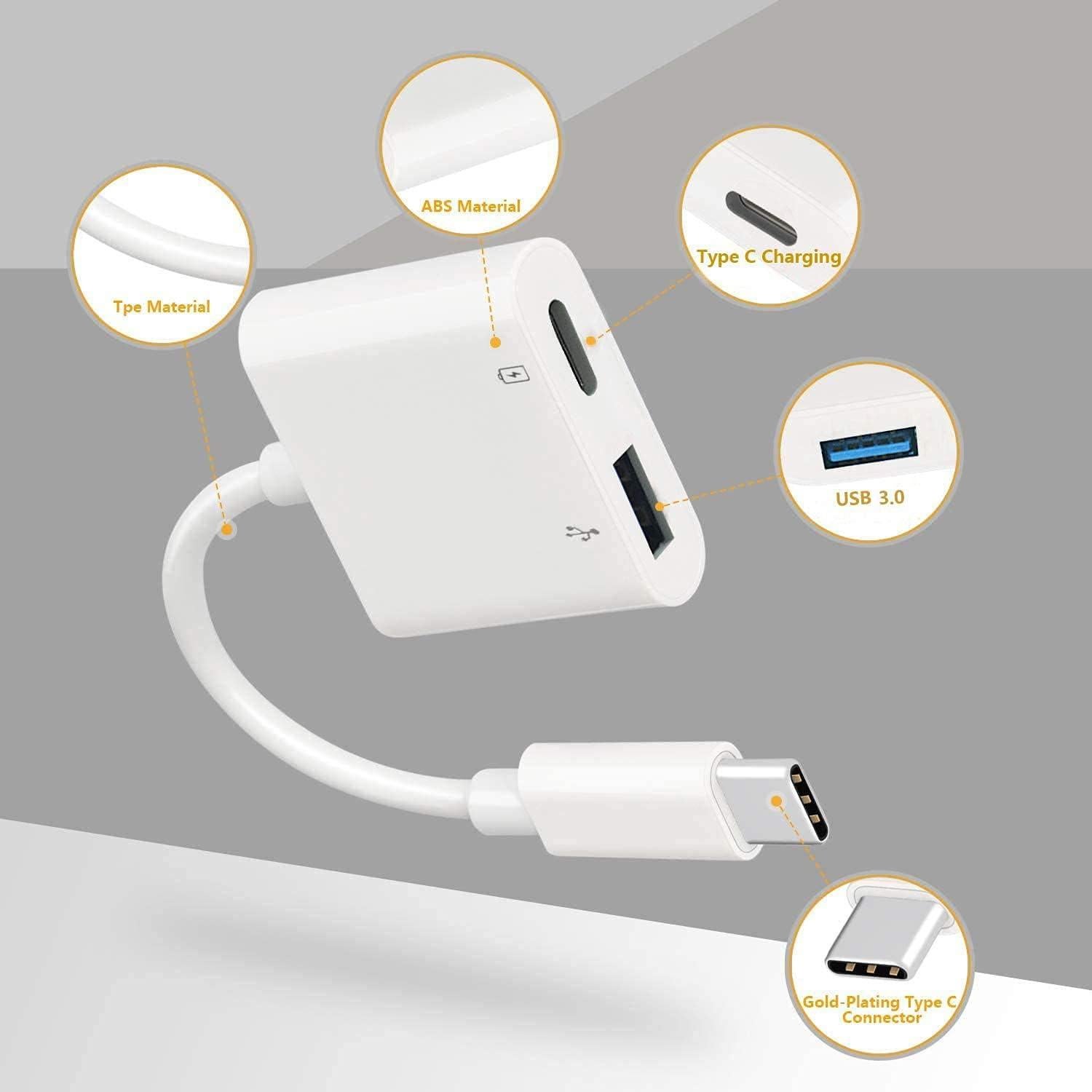 Adaptador USB C OTG 2 en 1 Aimuli 60W Carga y Datos Blanco