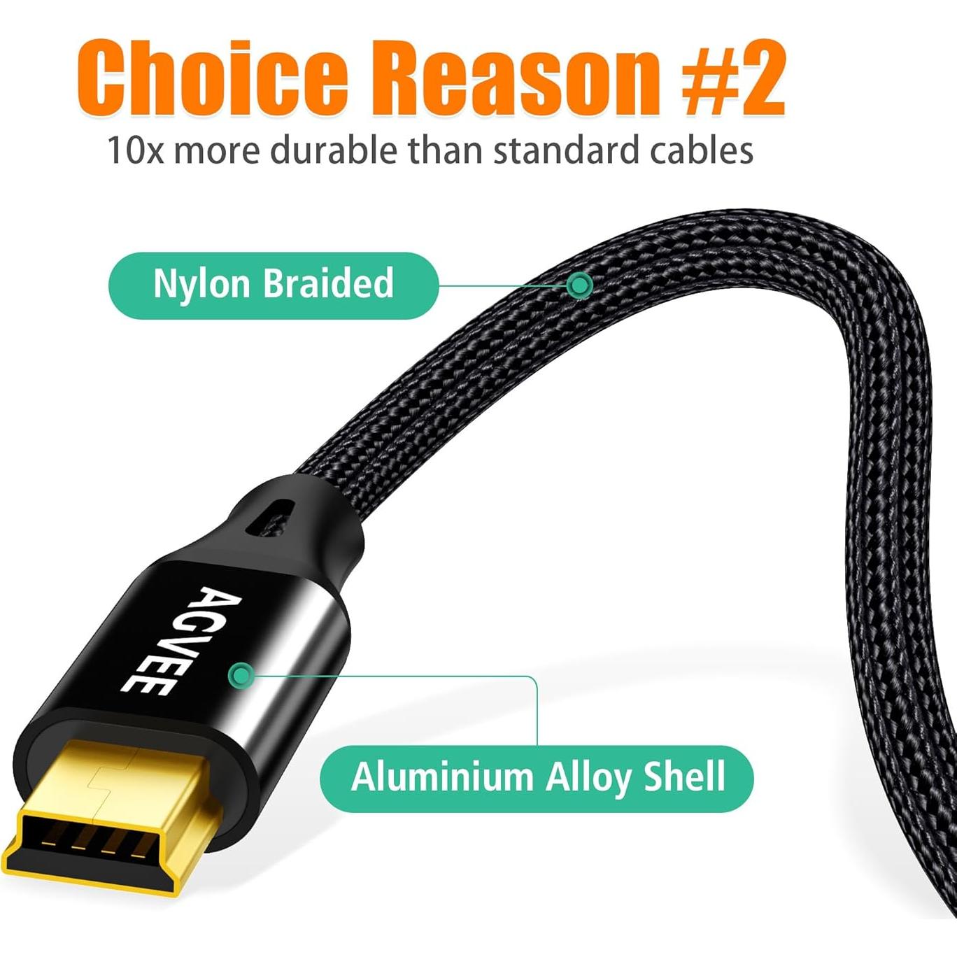 Cable USB 2.0 AGVEE 2.0m para Micrófonos Blue Yeti y Snowball