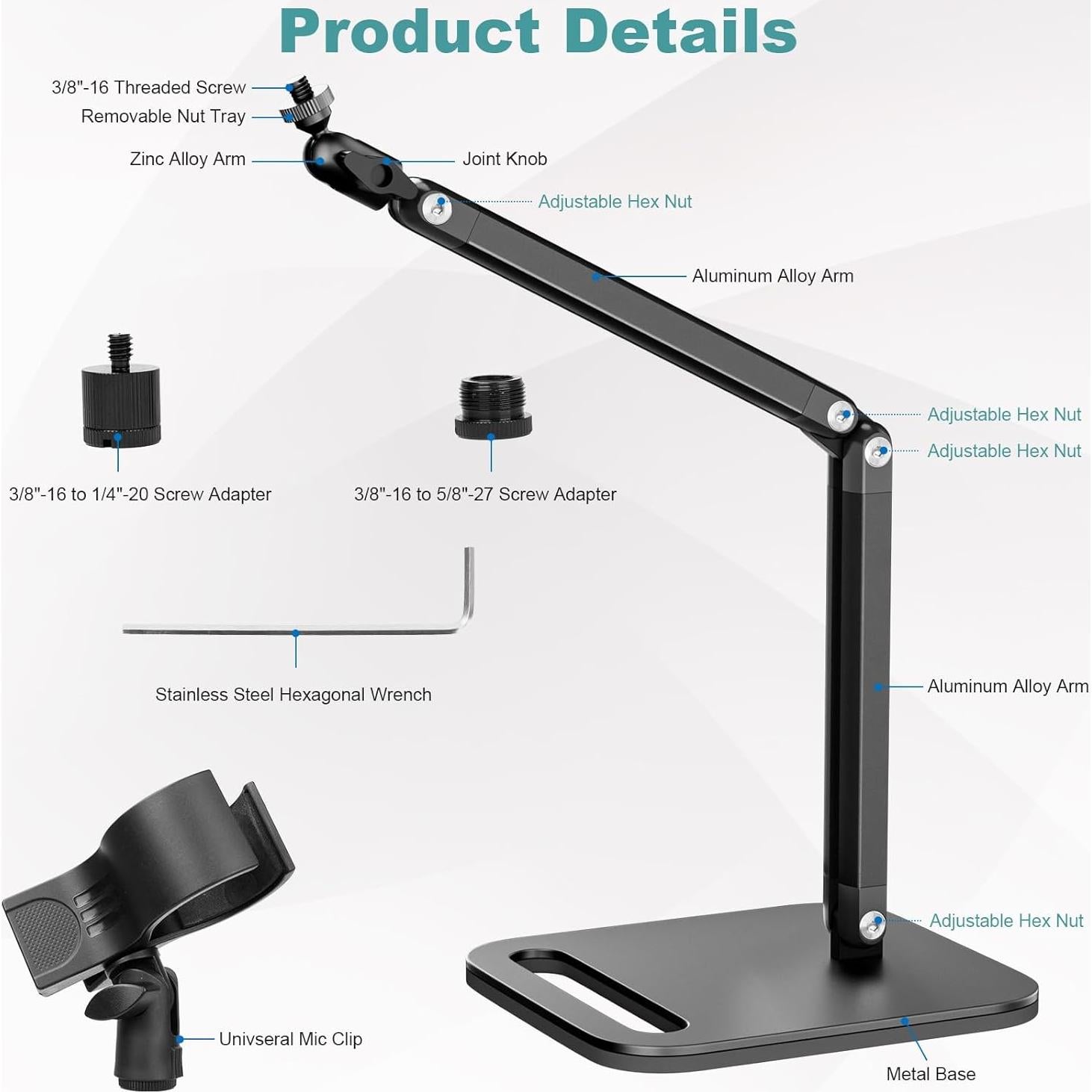 Soporte de Micrófono de Estudio MK0124 Ajustable Negro