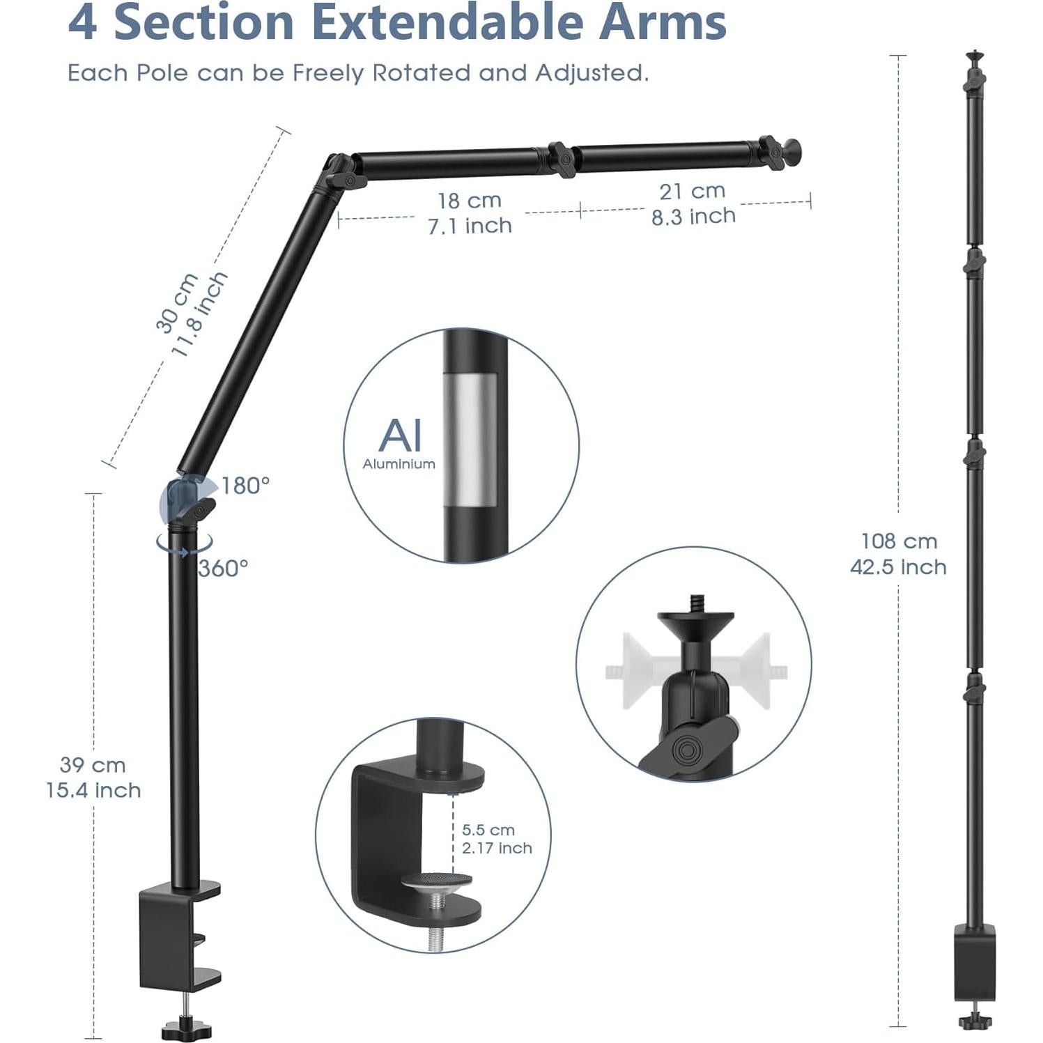 Soporte de cámara flexible Tinpops para mesa 34-90 cm