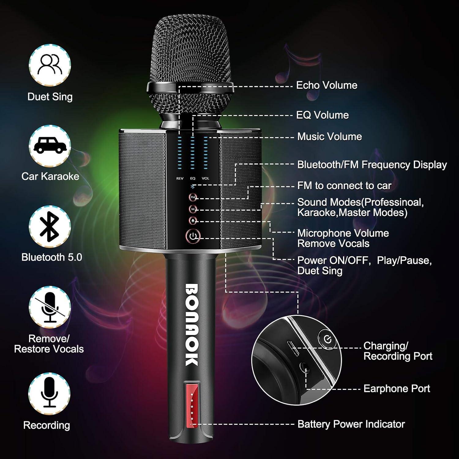 Micrófono de Karaoke BONAOK G50 Inalámbrico Bluetooth Negro