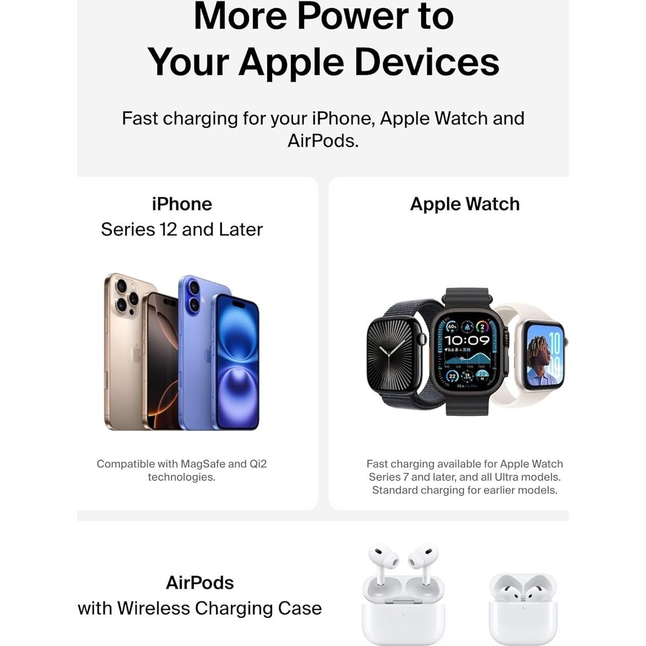 Cargador Inalámbrico 3-en-1 Belkin Qi2 15W para iPhone, Apple Watch y AirPods - Negro