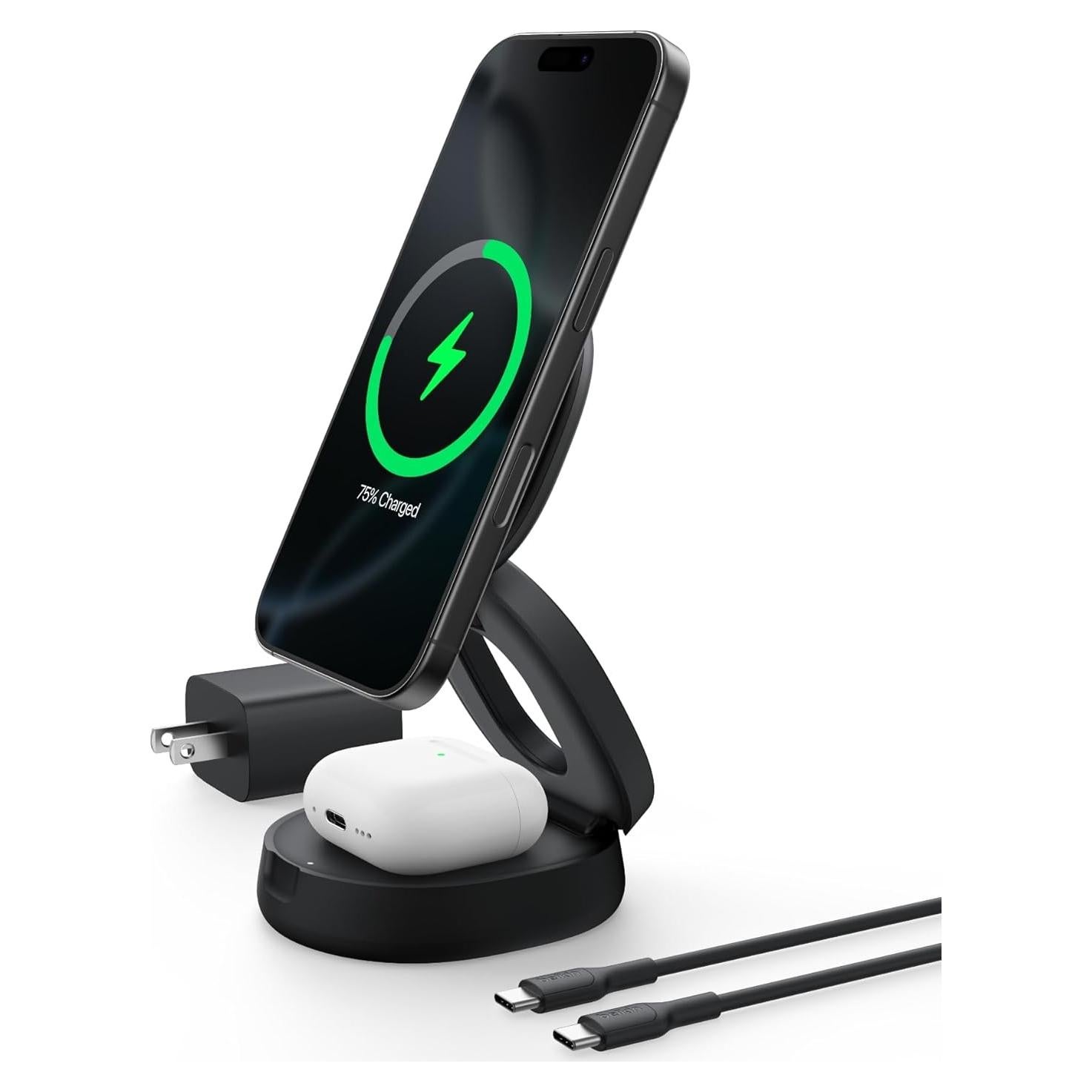 Cargador Inalámbrico 2-en-1 Belkin BoostCharge Qi2 15W Negro