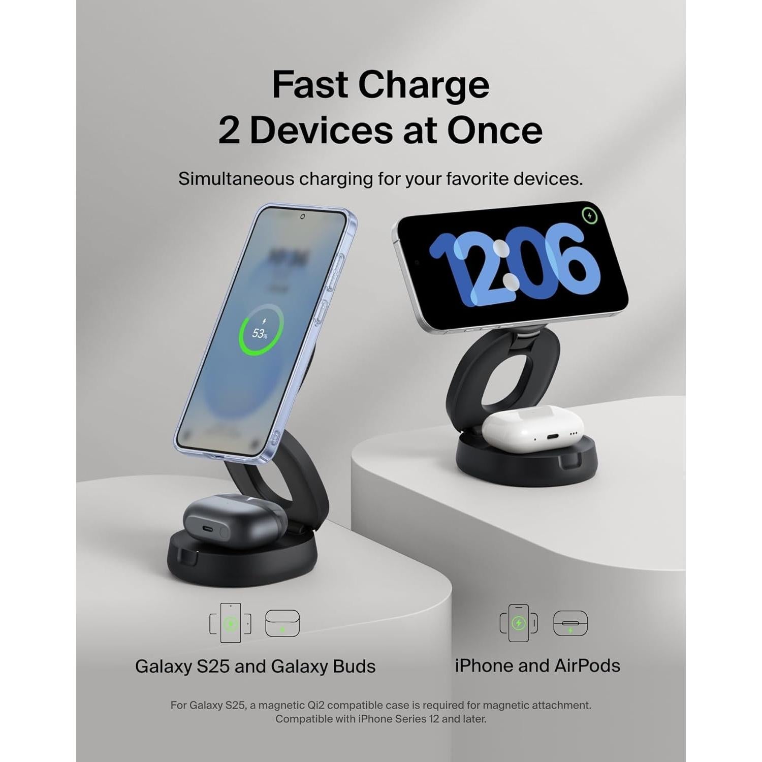 Cargador Inalámbrico 2-en-1 Belkin BoostCharge Qi2 15W Negro