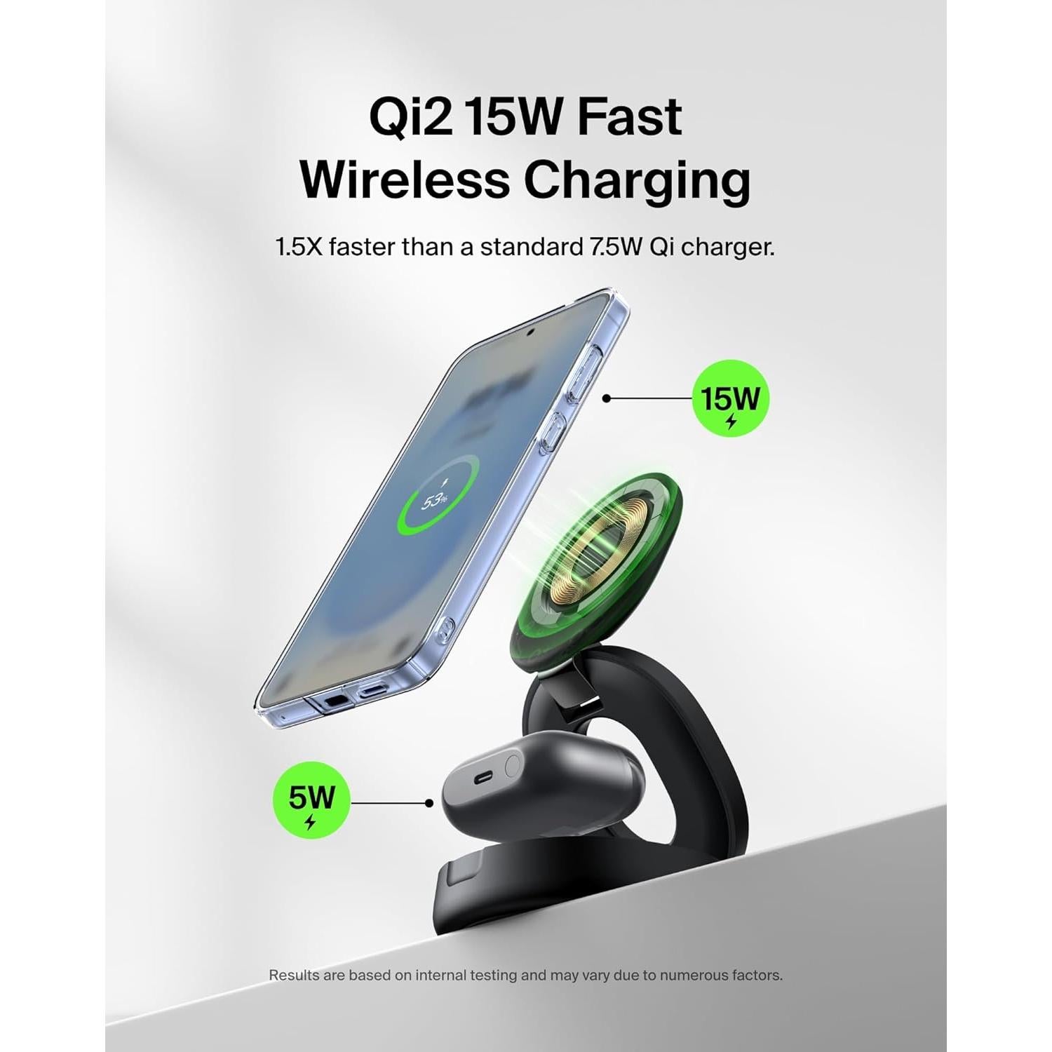 Cargador Inalámbrico 2-en-1 Belkin BoostCharge Qi2 15W Negro