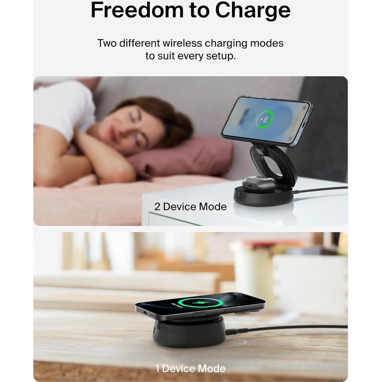 Cargador Inalámbrico 2-en-1 Belkin BoostCharge Qi2 15W Negro