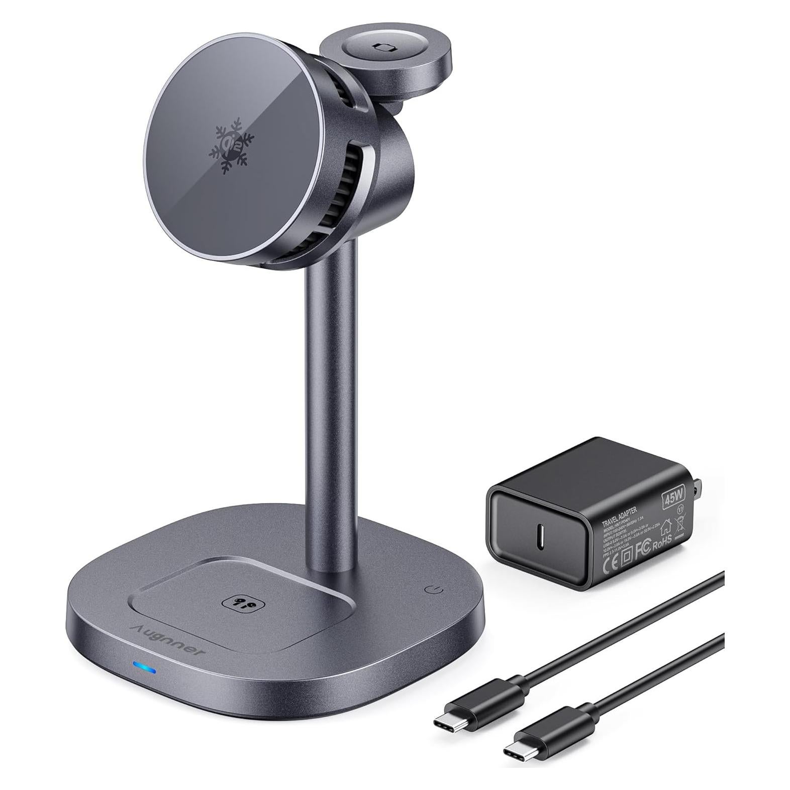 Cargador Inalámbrico 3 en 1 Augnner con Enfriamiento Activo 15W