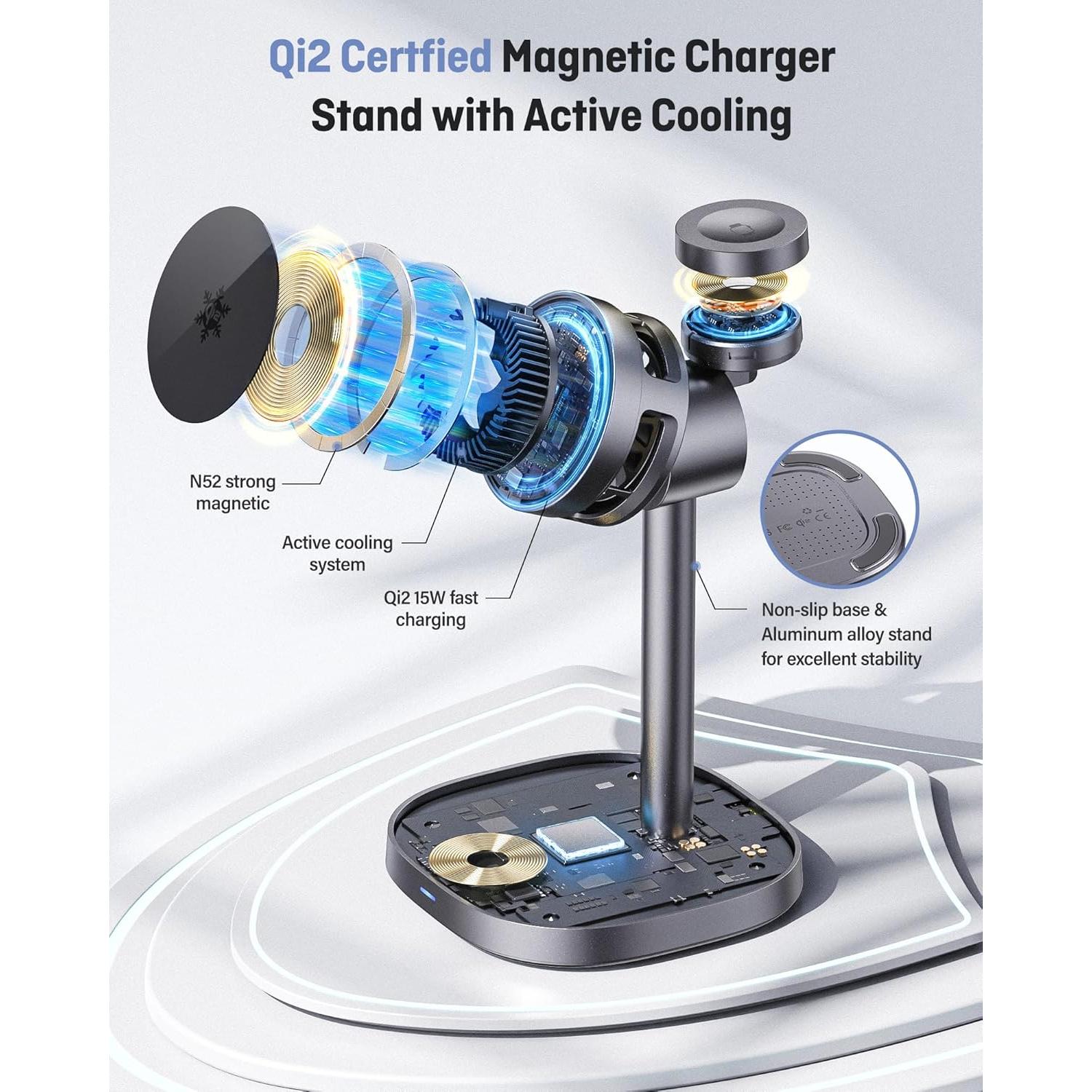 Cargador Inalámbrico 3 en 1 Augnner con Enfriamiento Activo 15W