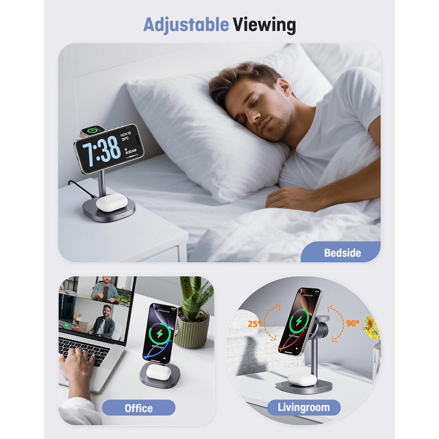 Cargador Inalámbrico 3 en 1 Augnner con Enfriamiento Activo 15W