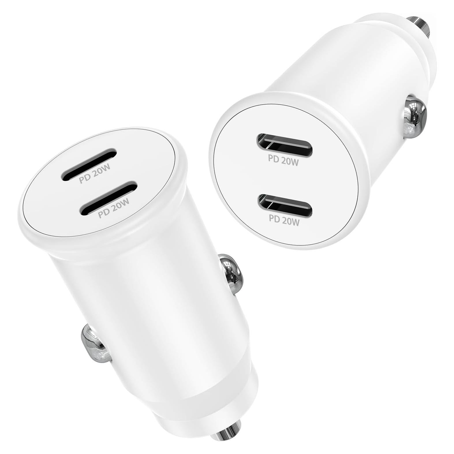 Cargador de Coche USB C 40W Doble 2 Puertos Blanco - ZYH-C26