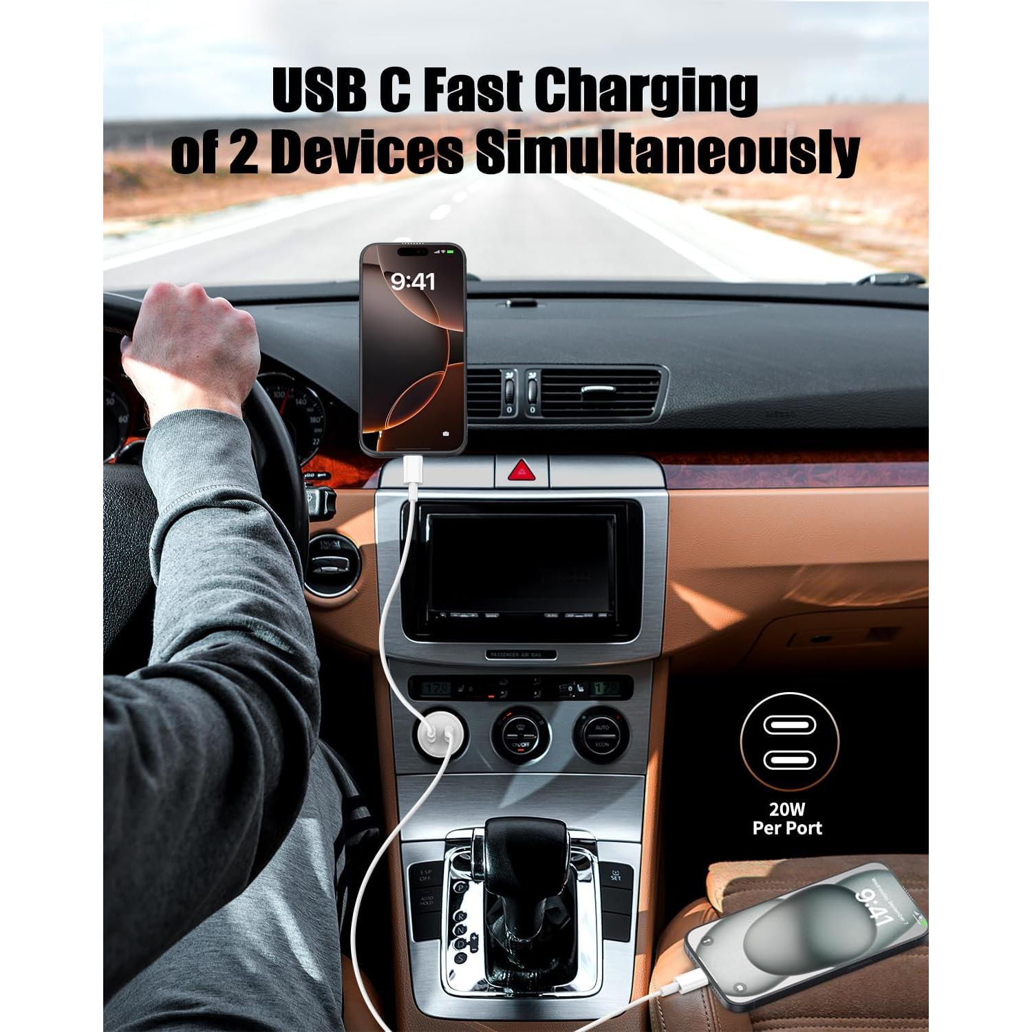 Cargador de Coche USB C 40W Doble 2 Puertos Blanco - ZYH-C26