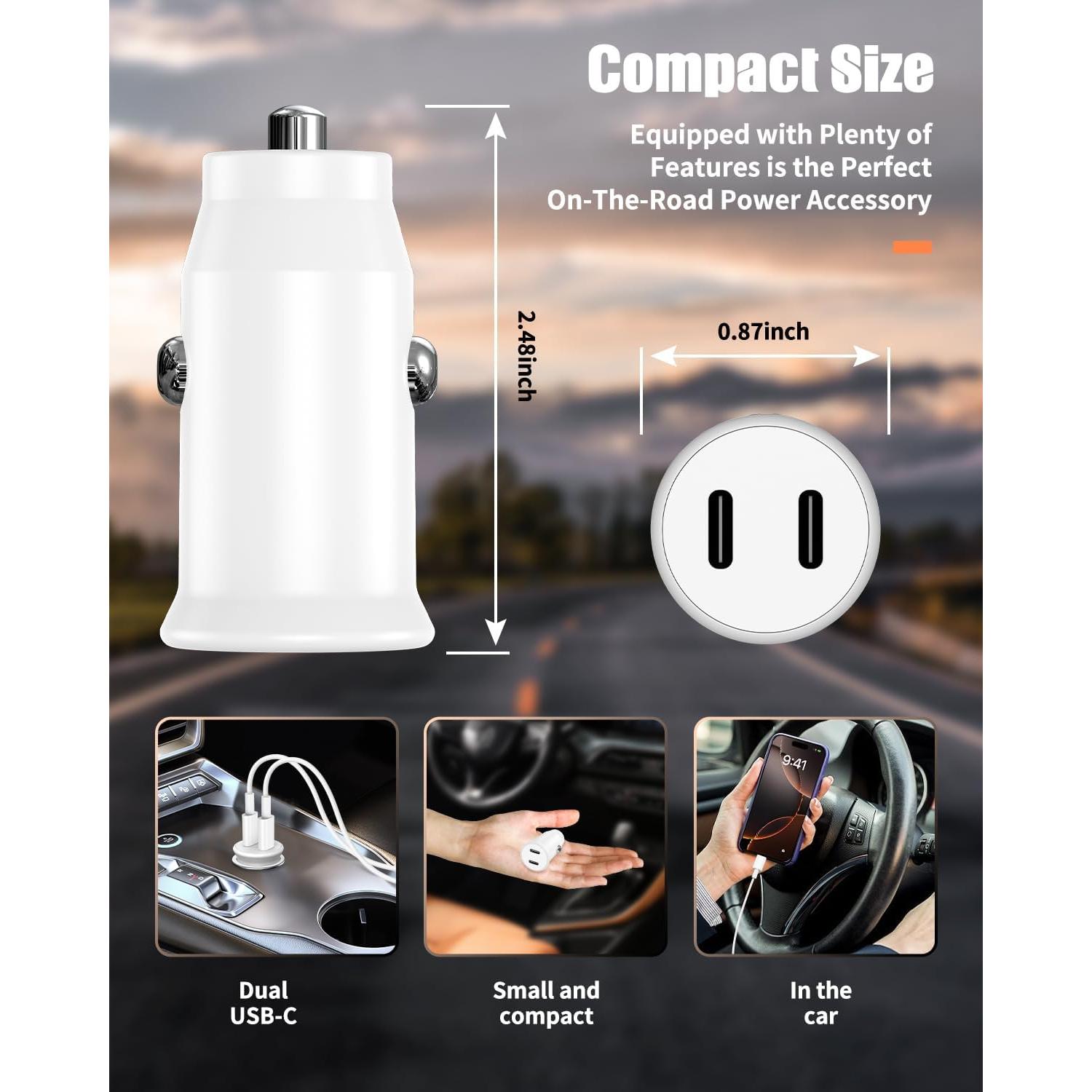 Cargador de Coche USB C 40W Doble 2 Puertos Blanco - ZYH-C26