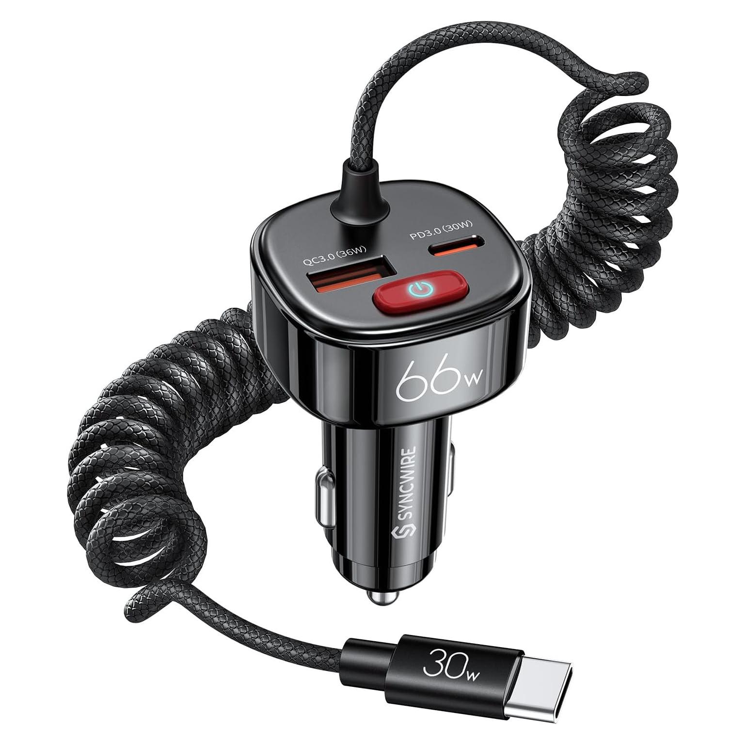 Cargador de coche Syncwire 66W USB C con cable 1.8m