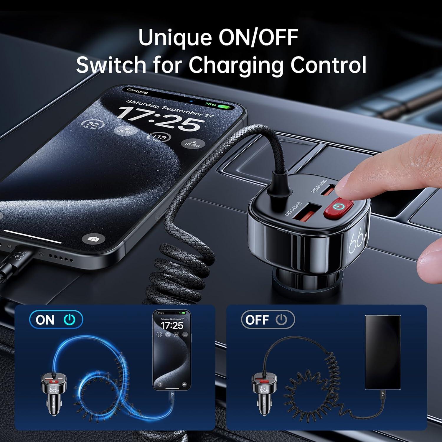 Cargador de coche Syncwire 66W USB C con cable 1.8m