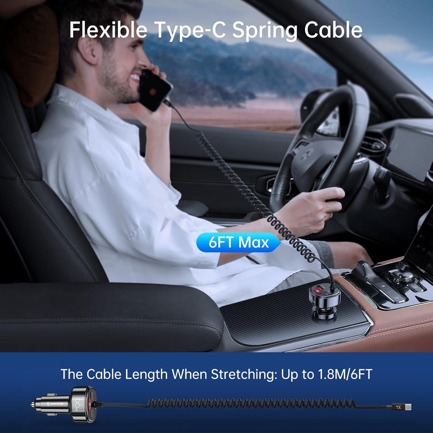 Cargador de coche Syncwire 66W USB C con cable 1.8m