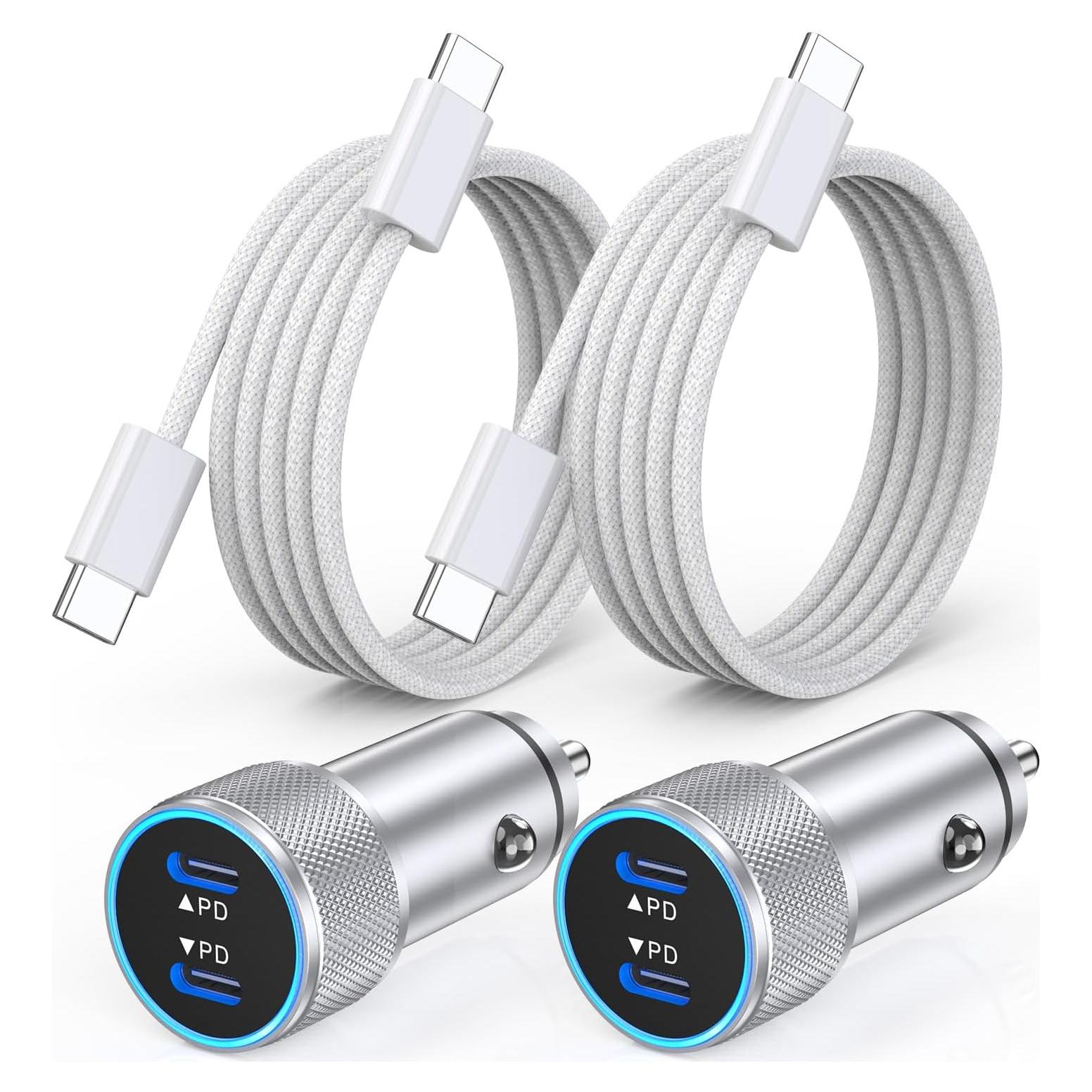 Cargador de coche rápido USB C 2 puertos para iPhone 16 - Plata