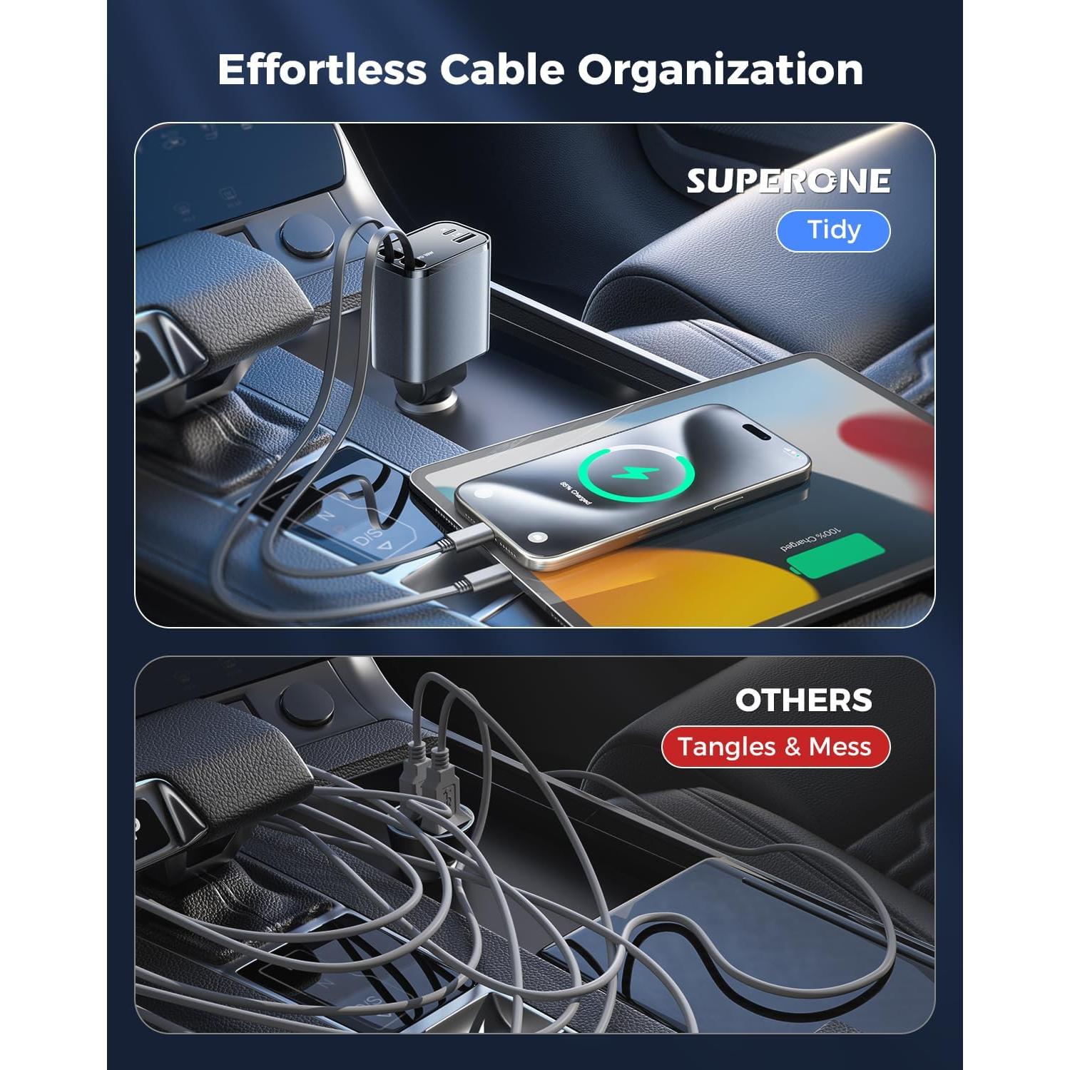 Cargador de Coche Retráctable Superone 69W 4 en 1 Tipo C
