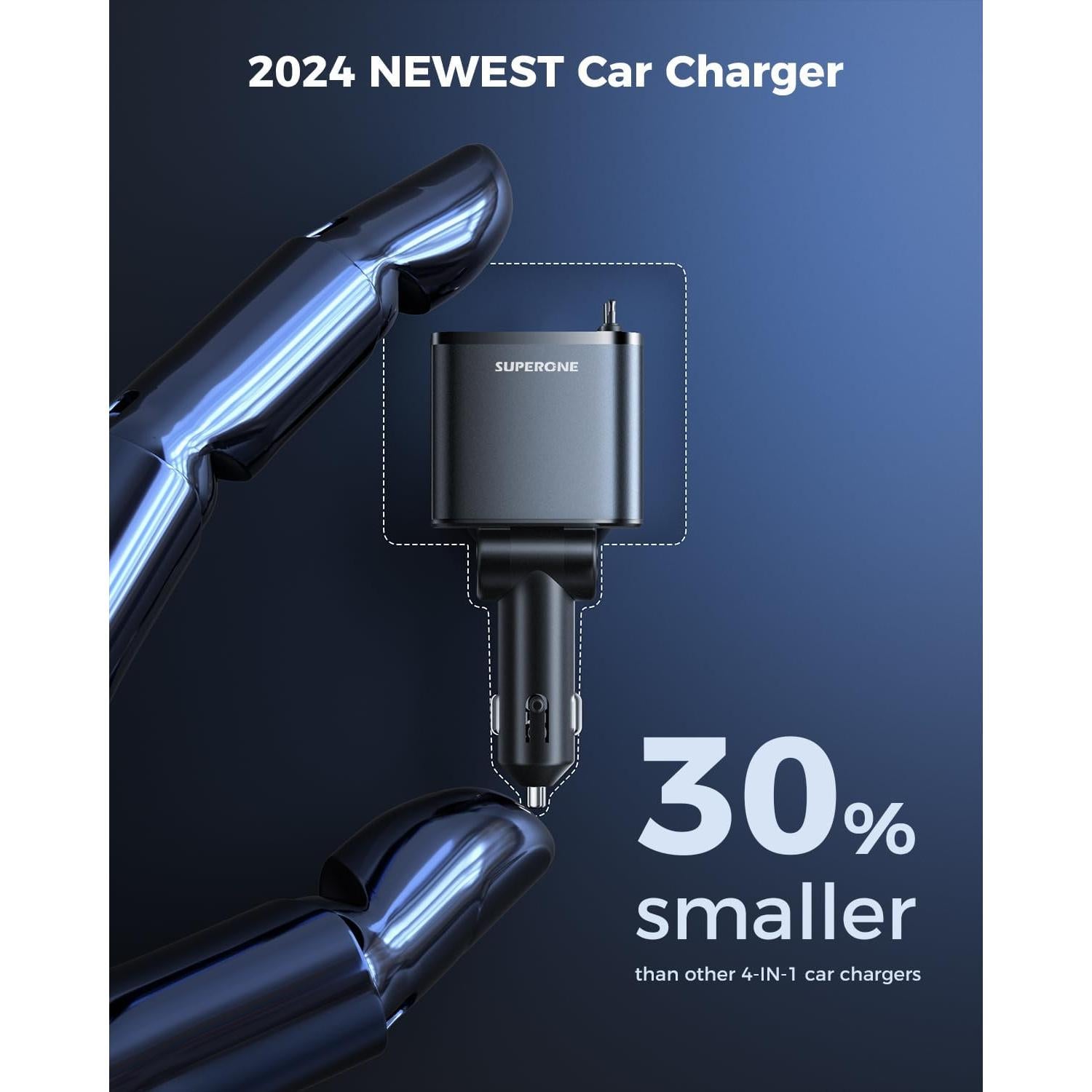 Cargador de Coche Retráctable Superone 69W 4 en 1 Tipo C