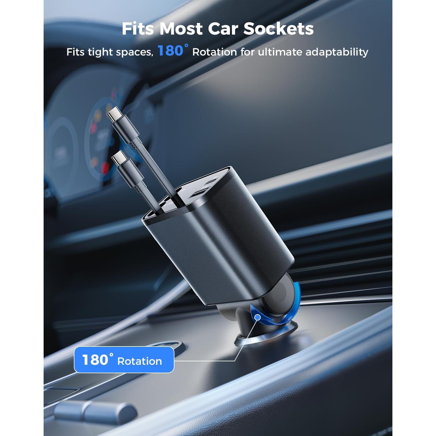 Cargador de Coche Retráctable Superone 69W 4 en 1 Tipo C