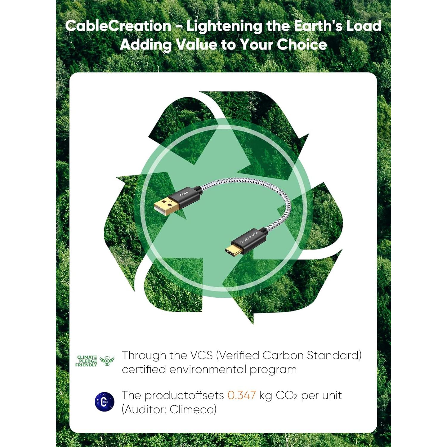 Cable USB a USB C 15 cm CableCreation Carga Rápida Negro