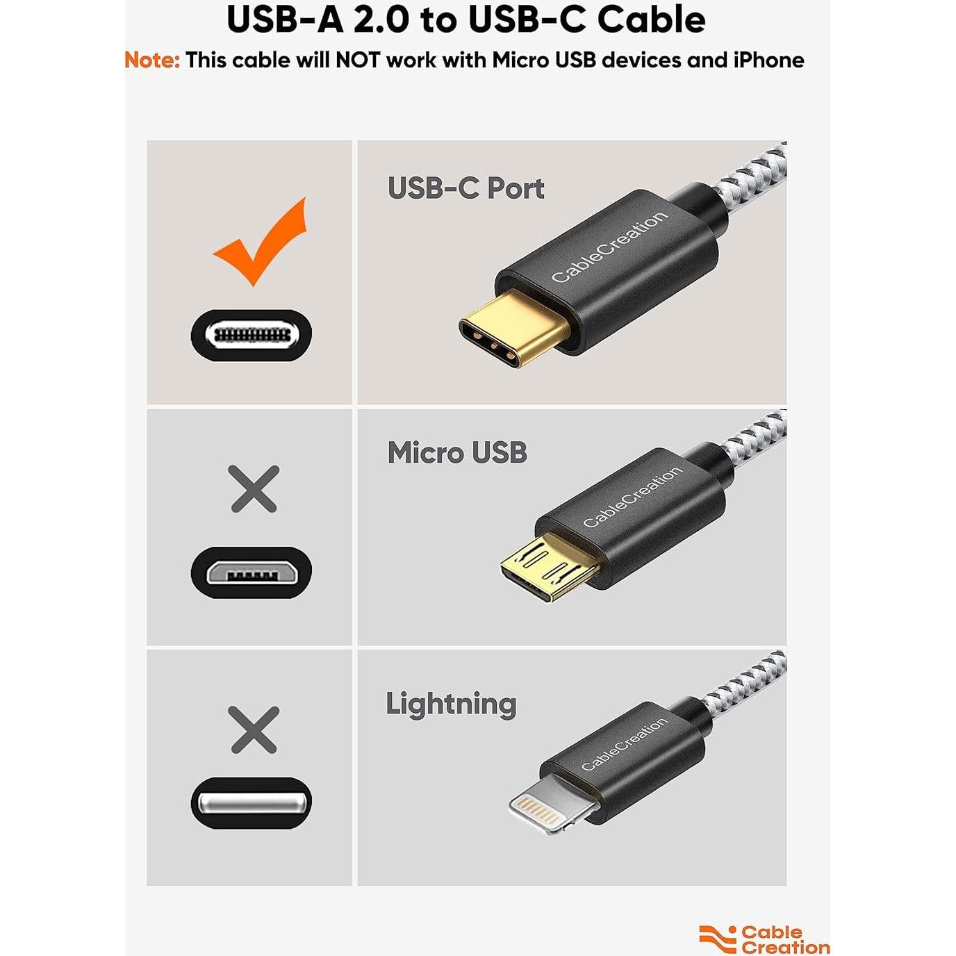 Cable USB a USB C 15 cm CableCreation Carga Rápida Negro