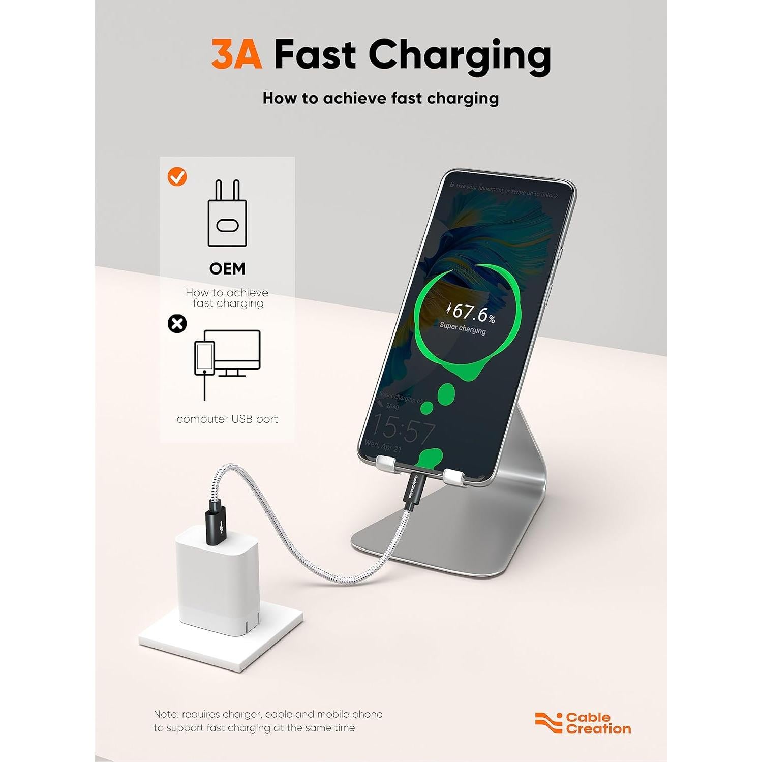 Cable USB a USB C 15 cm CableCreation Carga Rápida Negro