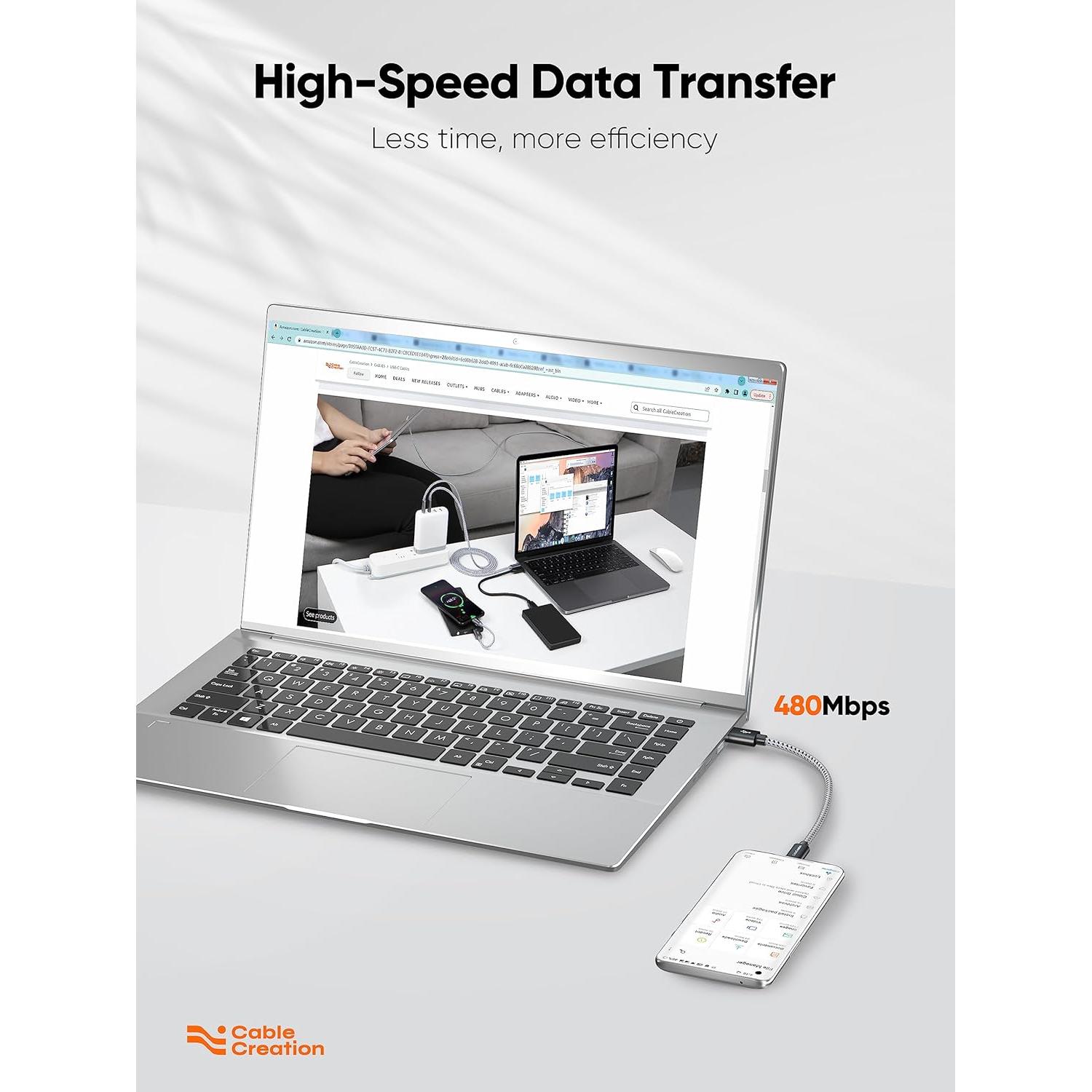 Cable USB a USB C 15 cm CableCreation Carga Rápida Negro