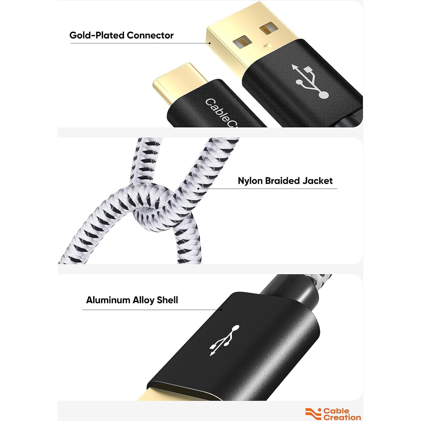 Cable USB a USB C 15 cm CableCreation Carga Rápida Negro