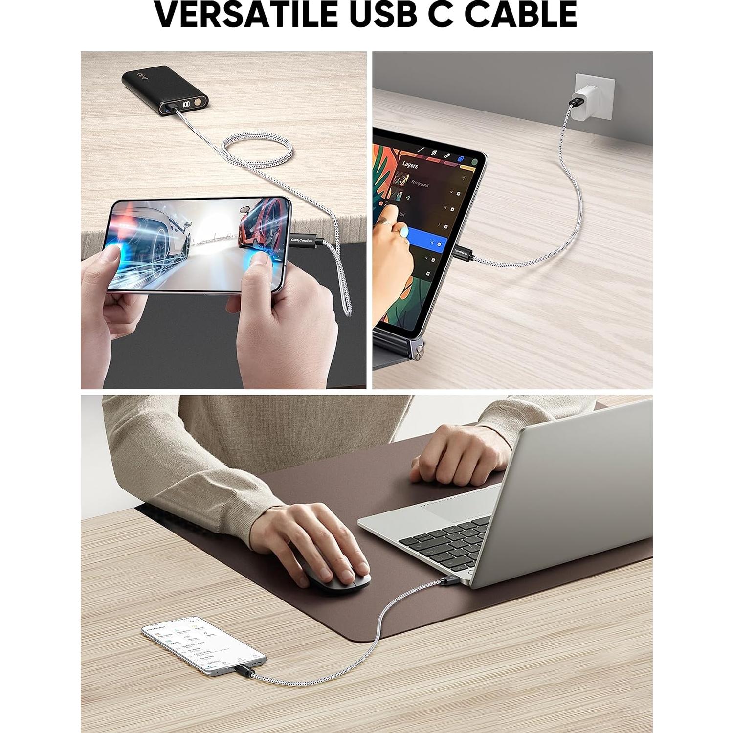 Cable USB a USB C 15 cm CableCreation Carga Rápida Negro