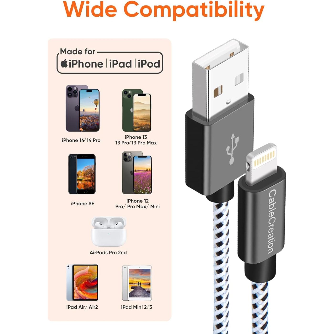 Cable de Carga Corto 0.15m Lightning a USB CableCreation MFi