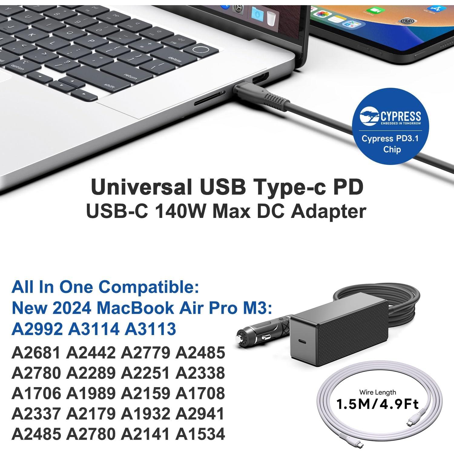 Cargador de Coche USB-C HKY 140W para Laptop PD3.1 12V-24V