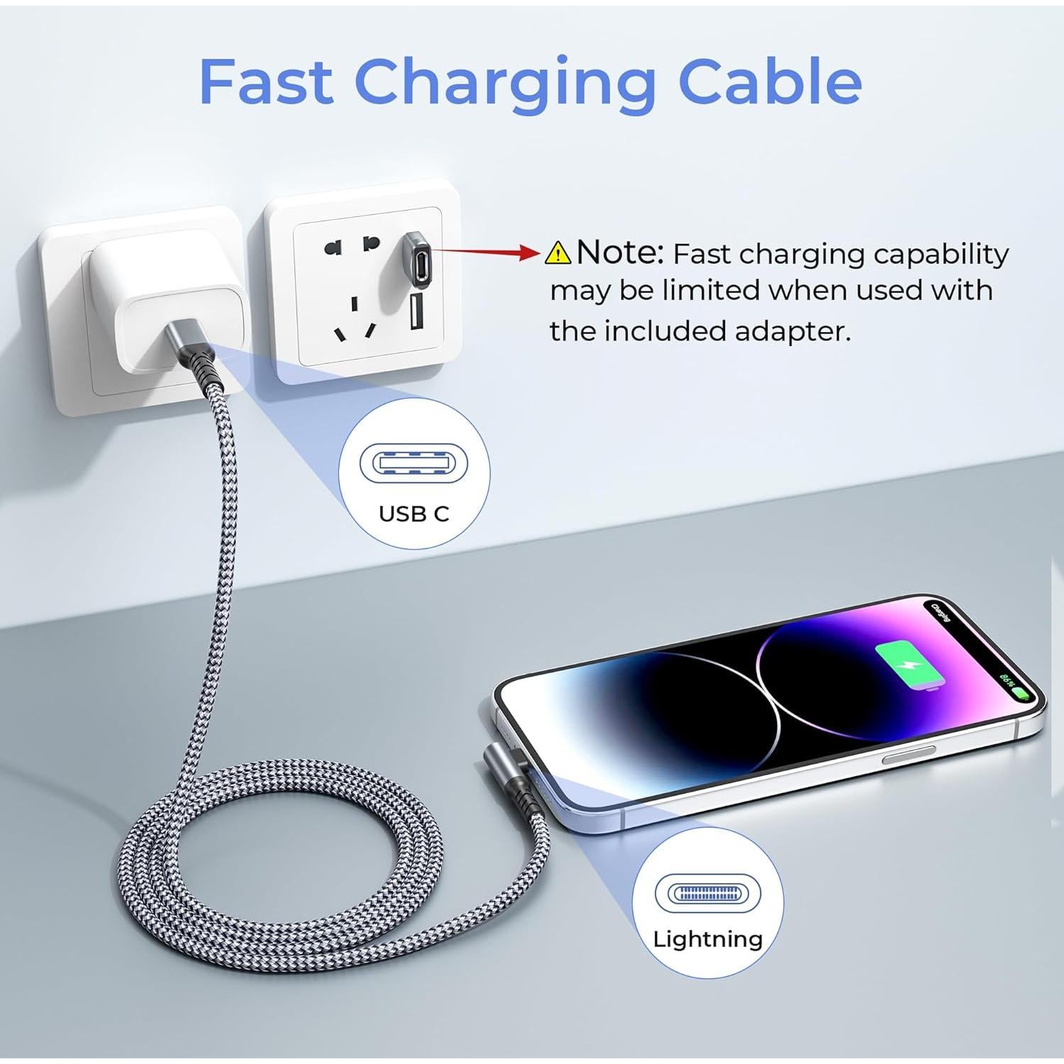 Cargador Basesailor USB-C a Lightning 3M Carga Rápida iPhone