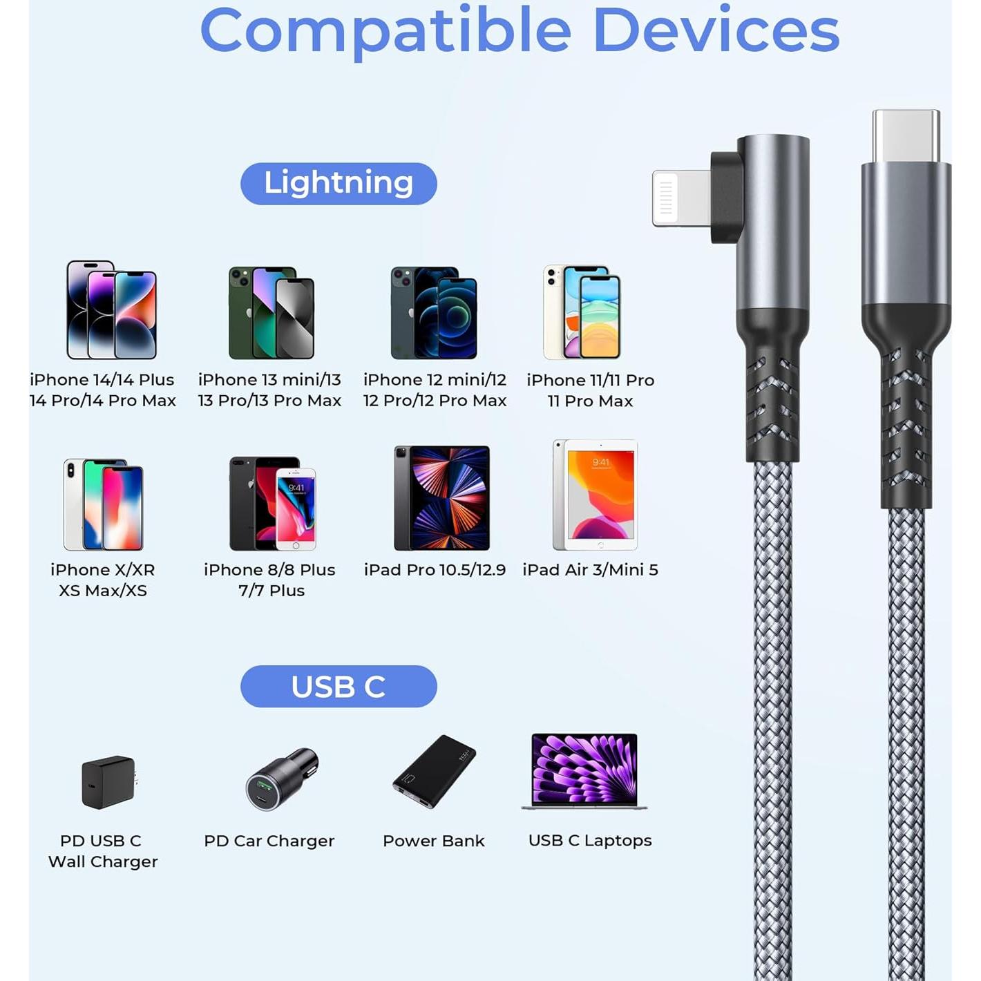 Cargador Basesailor USB-C a Lightning 3M Carga Rápida iPhone