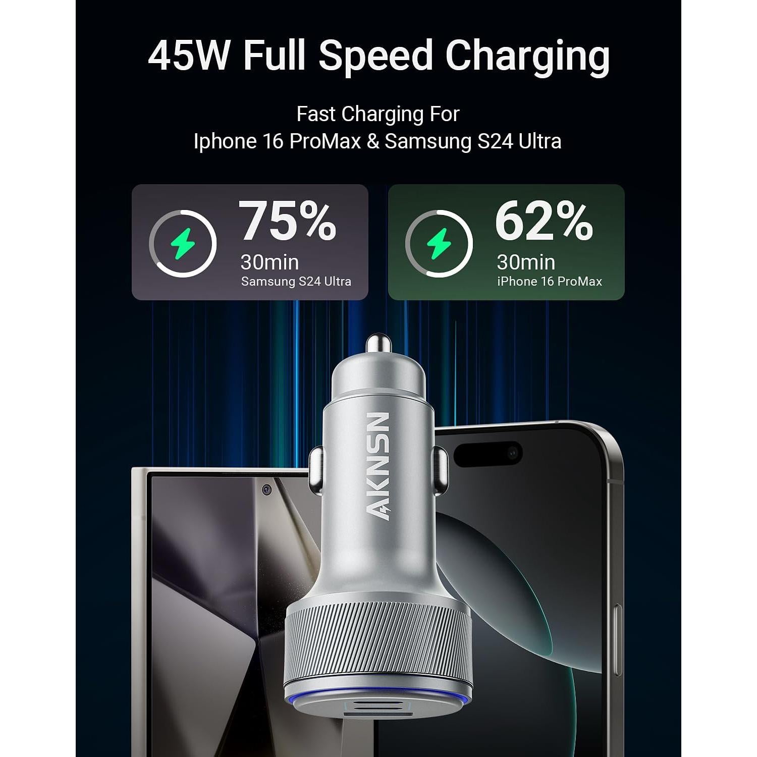 Cargador de Coche USB-C 167.5W Rápido 3 Puertos para iPhone/Samsung