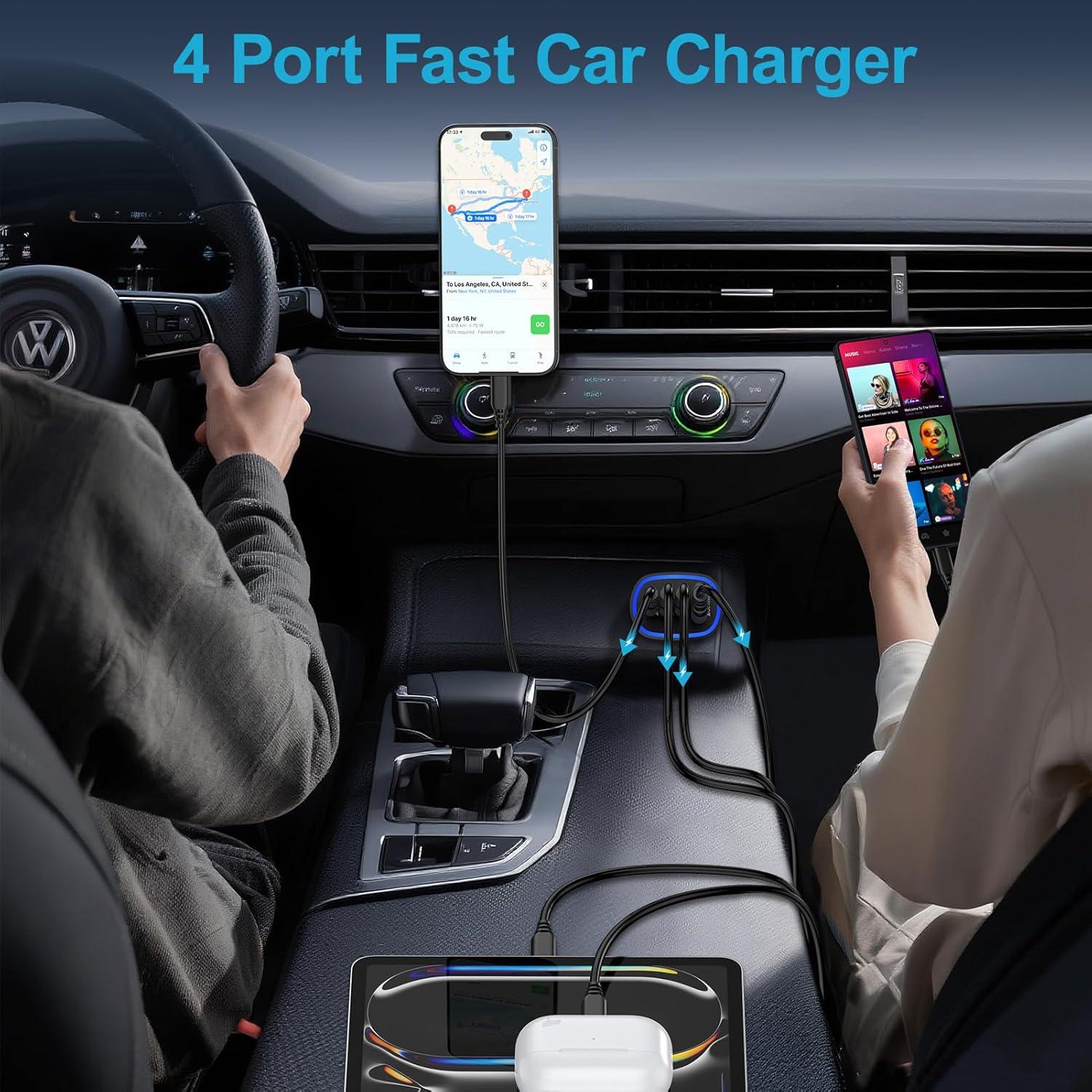 Cargador Rápido de Auto 4 Puertos USB-C y A 90W - SHENZHEN