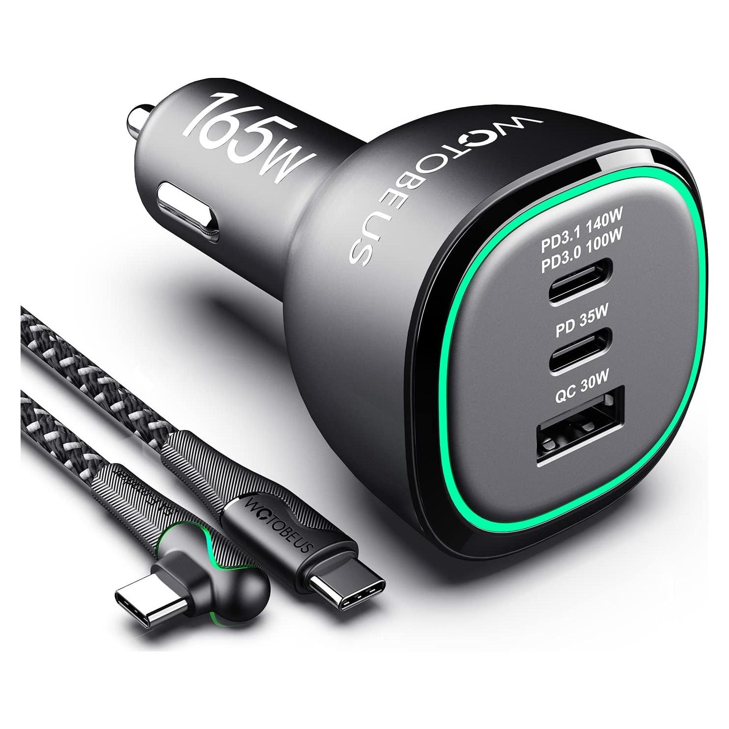 Cargador de coche WOTOBEUS 165W USB-C PD3.1 Rápido 3 Puertos