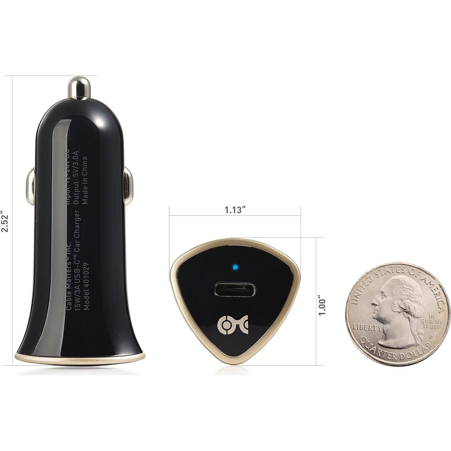Cargador de Coche USB-C 15W 3A Cable Matters con Cable 1m