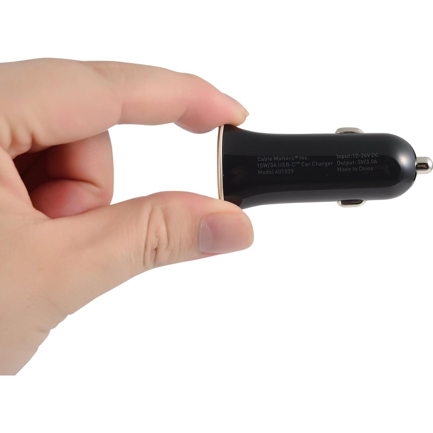 Cargador de Coche USB-C 15W 3A Cable Matters con Cable 1m