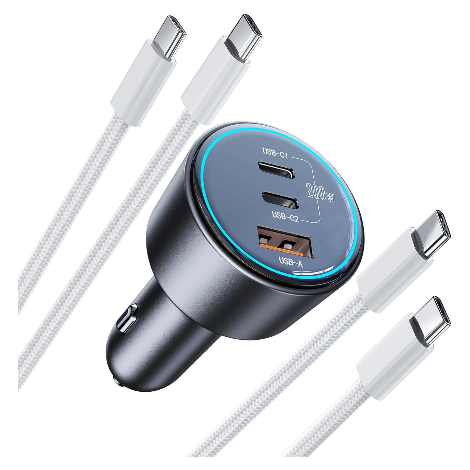 Cargador de coche rápido 200W USB-C 3 puertos para iPhone 16